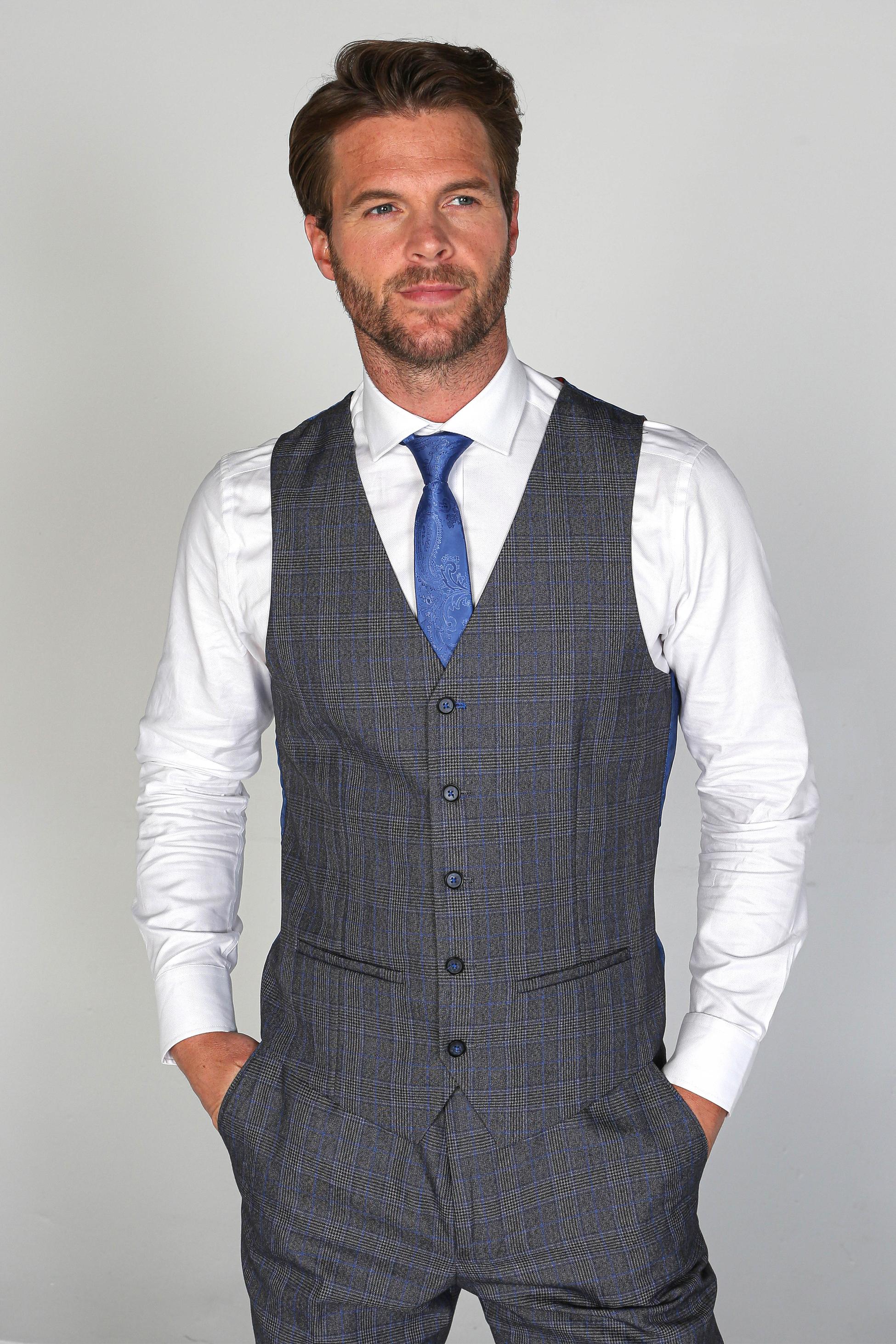 Men's Henry Grey-Blue Textured Check Tailored Formal Suit