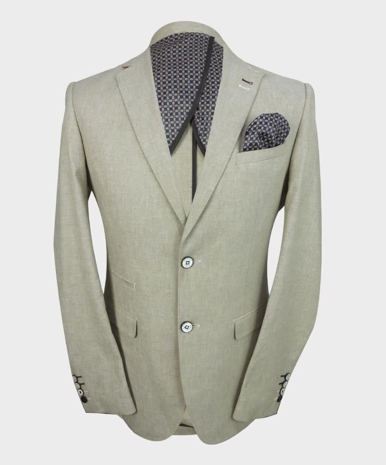 Mens Linen Slim Fit Blazer - ETHAN - Khaki Beige