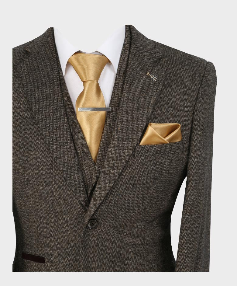 Men’s Brown Herringbone Tweed Slim Fit Suit Jacket MARTEZ