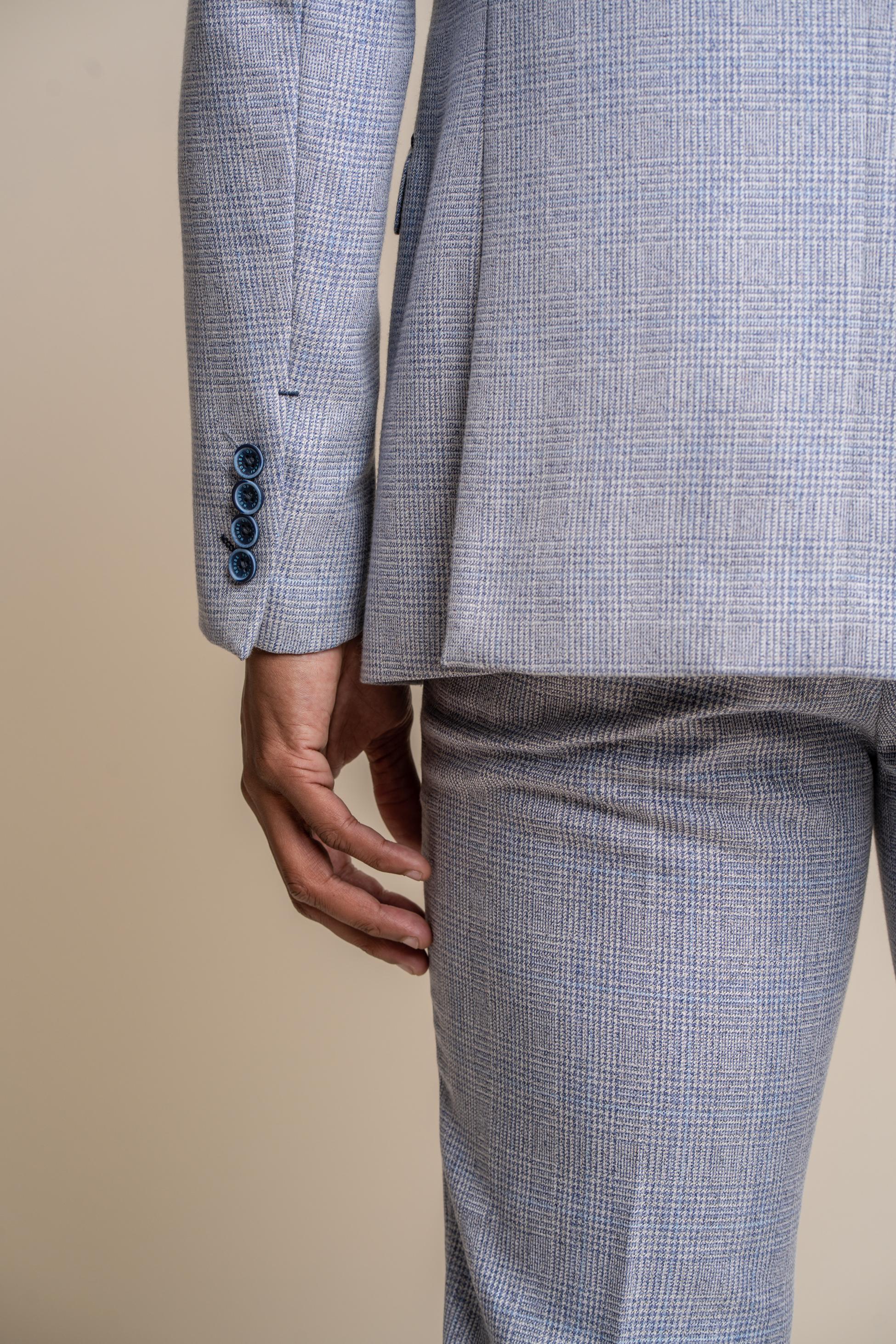 Men’s Blue Tweed Glen Check Slim Fit Suit Jacket CARIDI