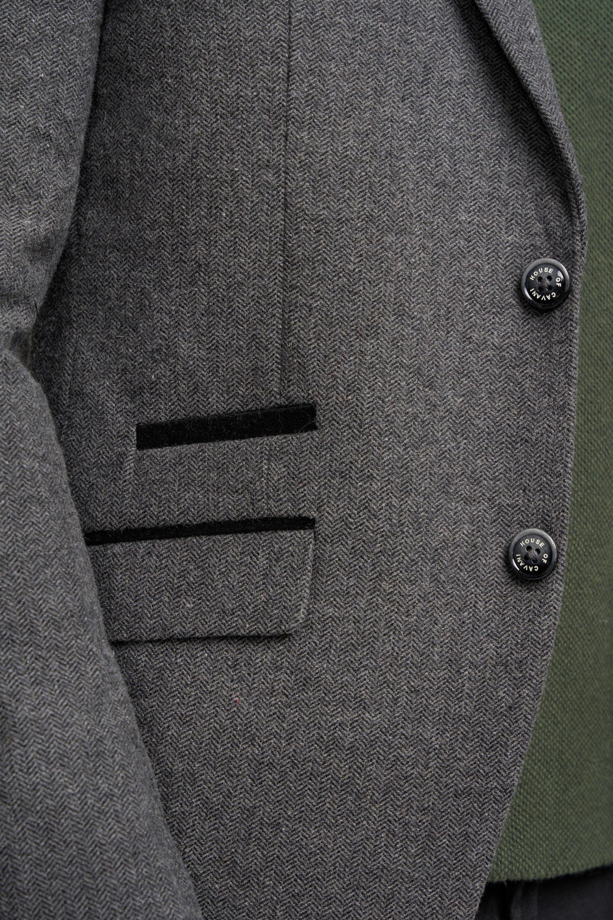 Men’s Grey Herringbone Tweed Suit Jacket COSMO
