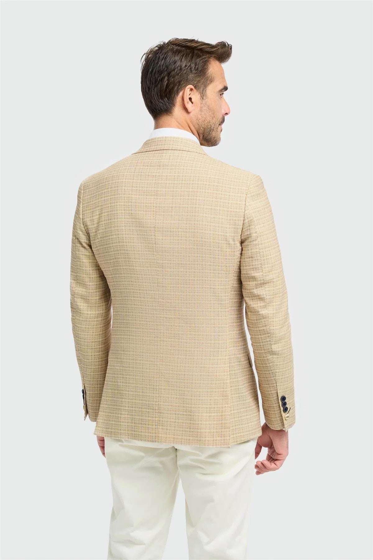 Men’s Beige Slim Fit Check Blazer  - KOVA - Beige