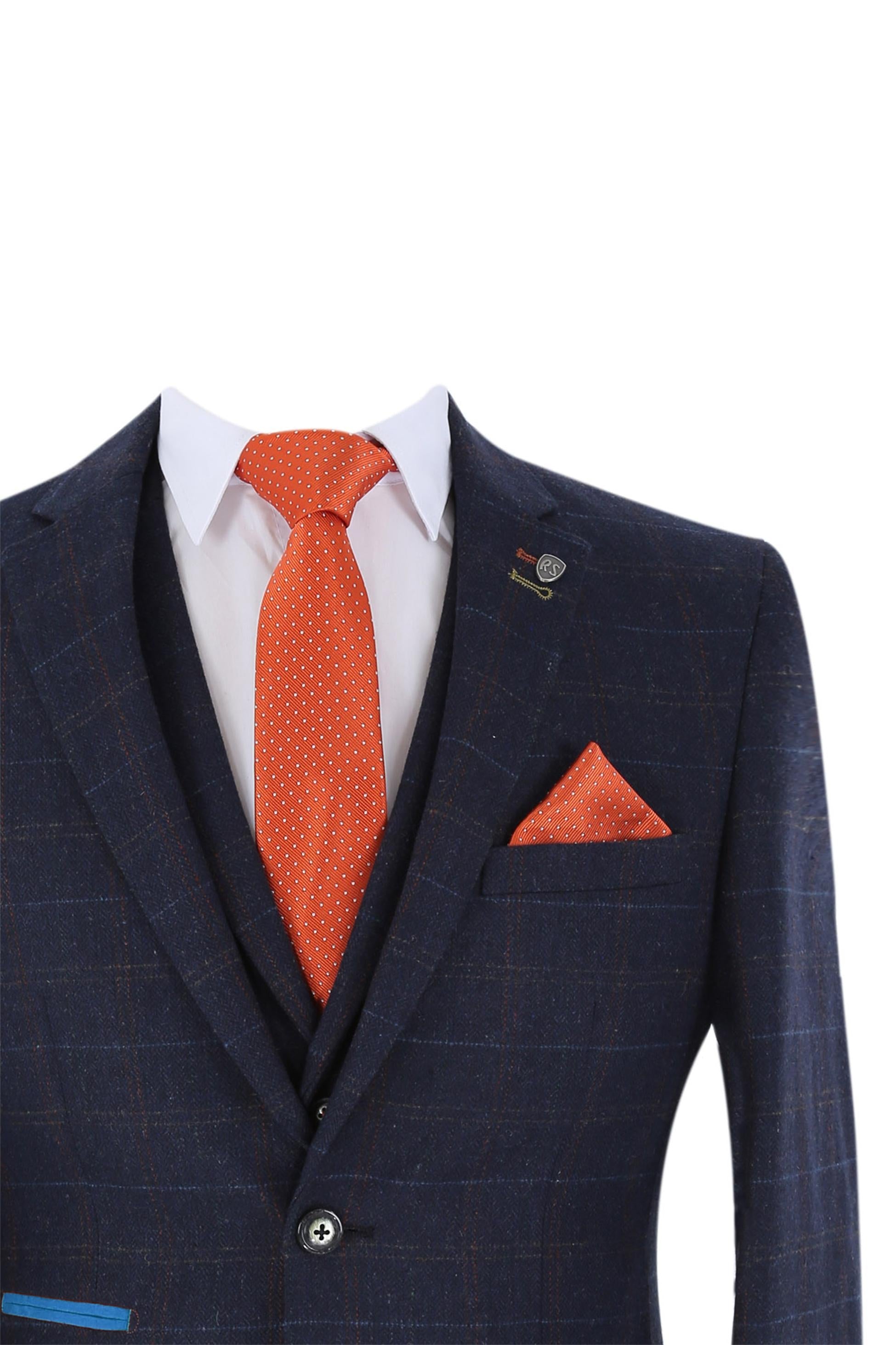 Men’s Navy Tweed Windowpane Tailored Fit Suit Jacket RYAN