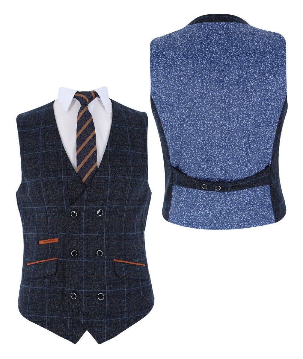 Men's Anthony Navy Blue Retro Check Tailored Heritage Suit