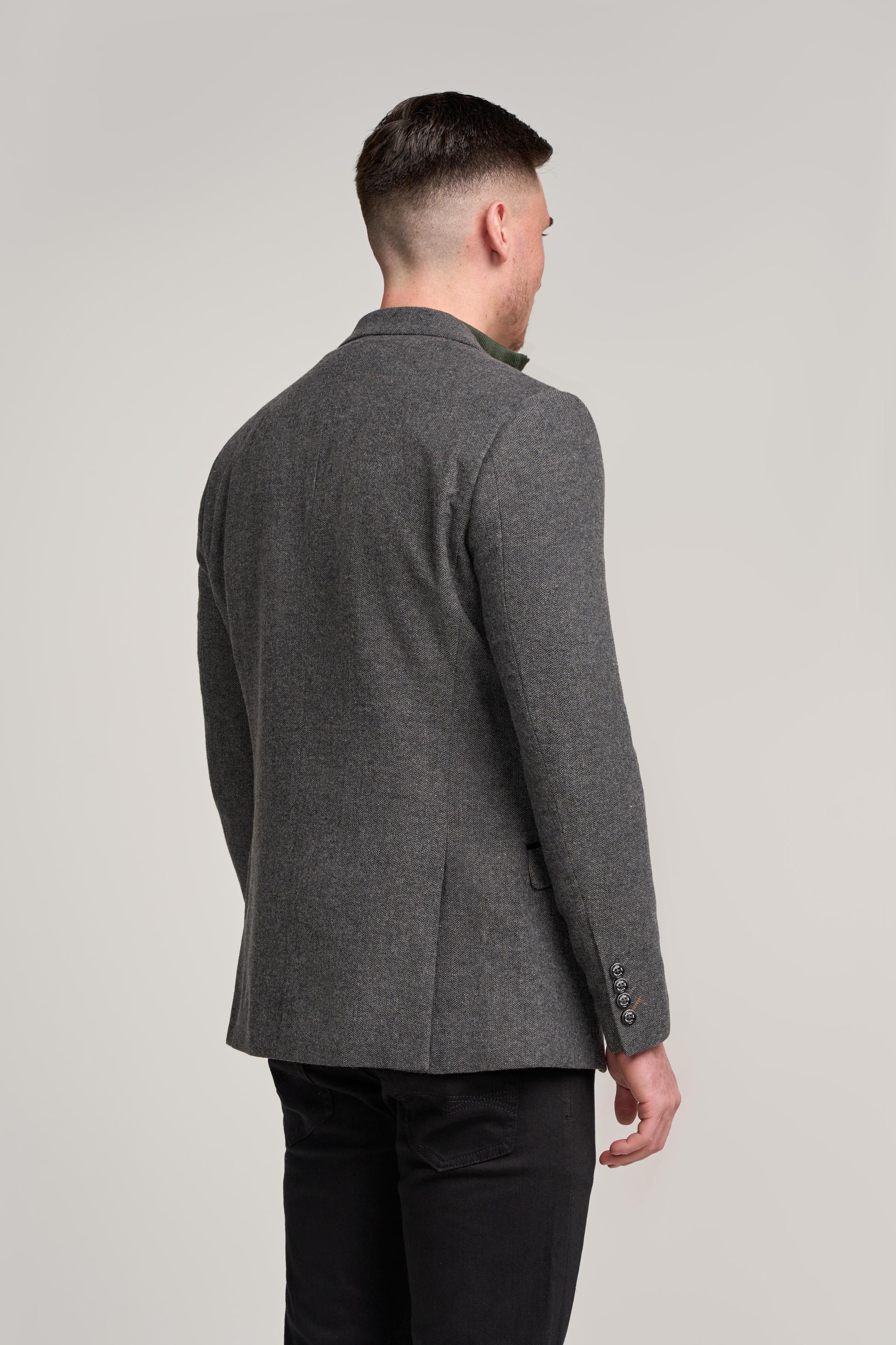 Men’s Grey Herringbone Tweed Suit Jacket COSMO