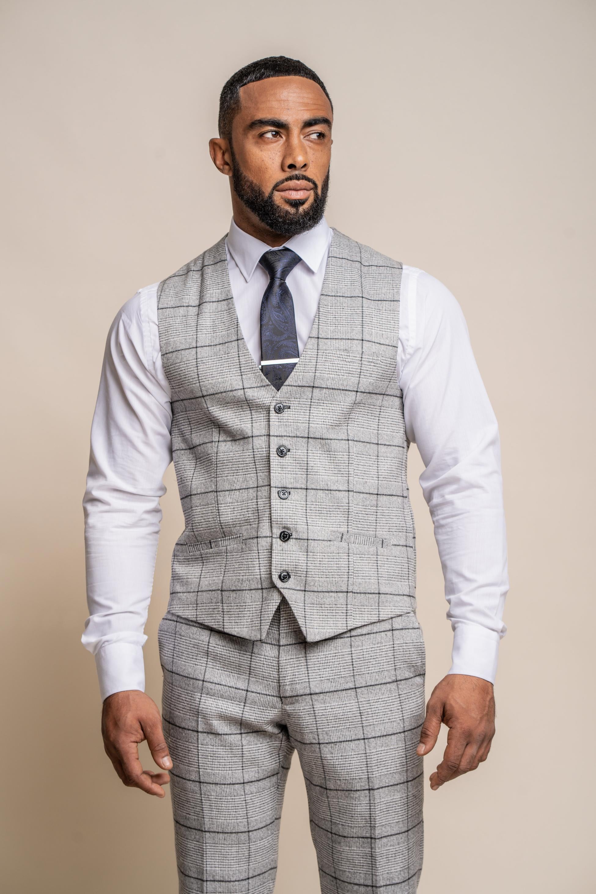Men's Ghost Platinum Grey Tweed Windowpane Slim Fit Suit