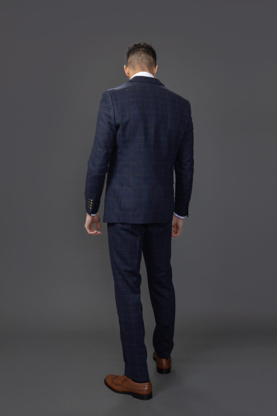 Men's Ryan Deep Navy Tweed Windowpane Tailored Professional Suit