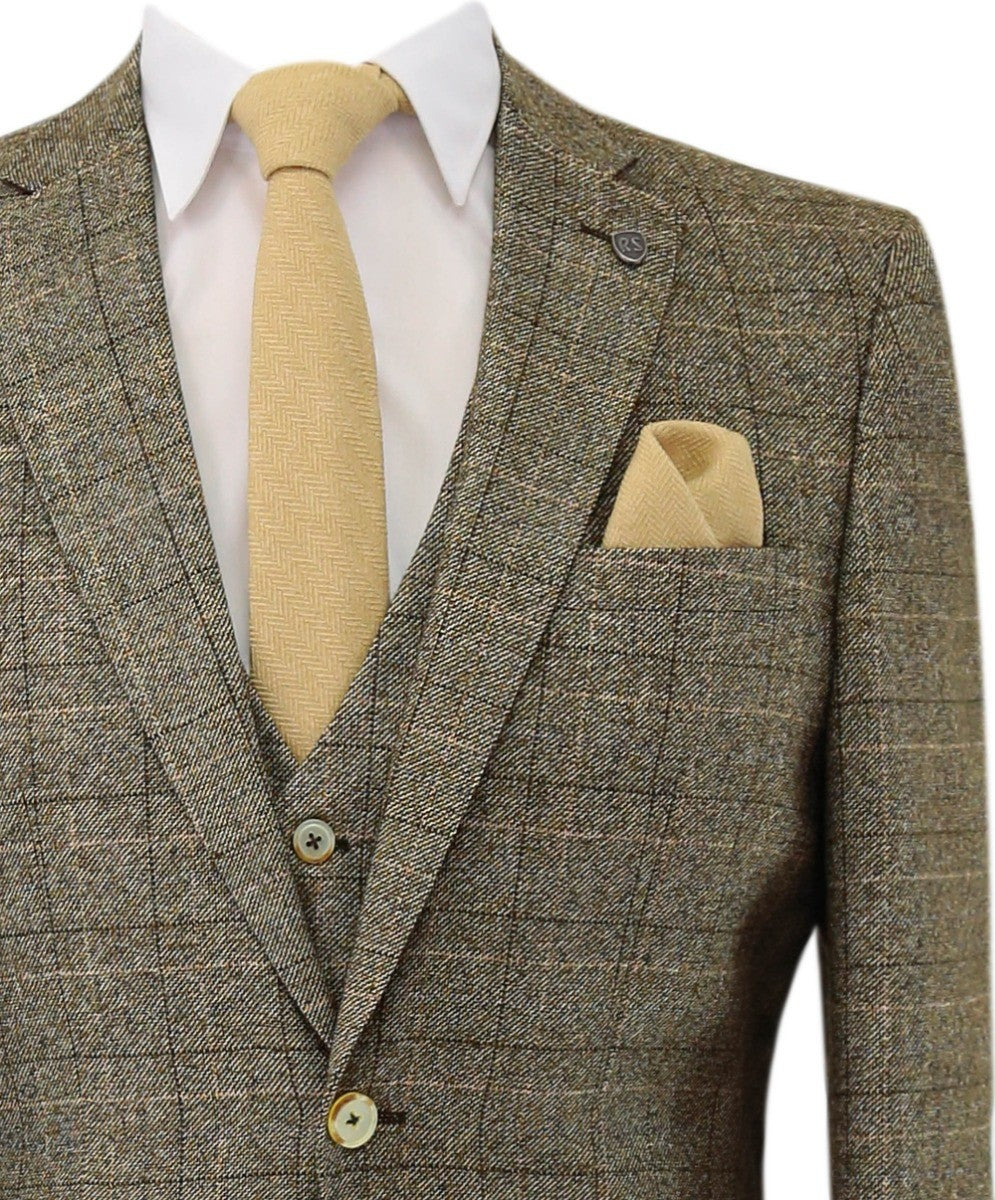 Men’s Beige Tweed Windowpane Check Suit Jacket LIAM