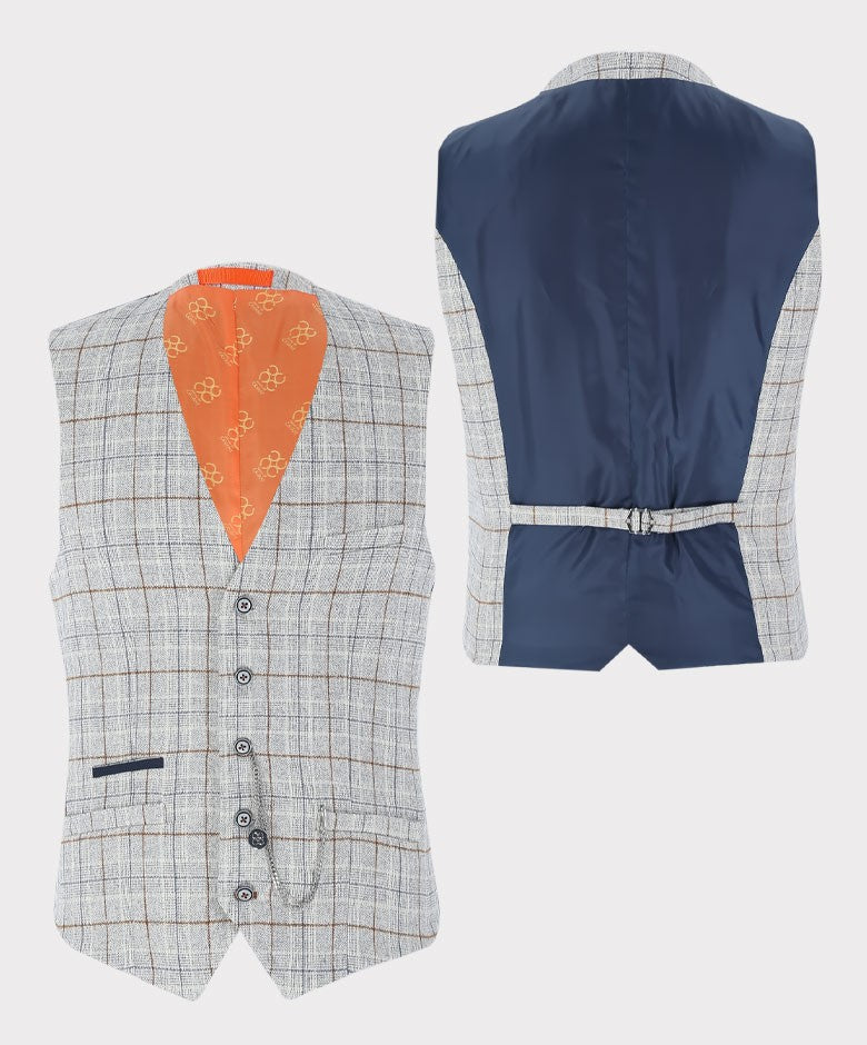 Men's Cody Ice Blue 3-Piece Tweed Windowpane Formal Slim Fit Set