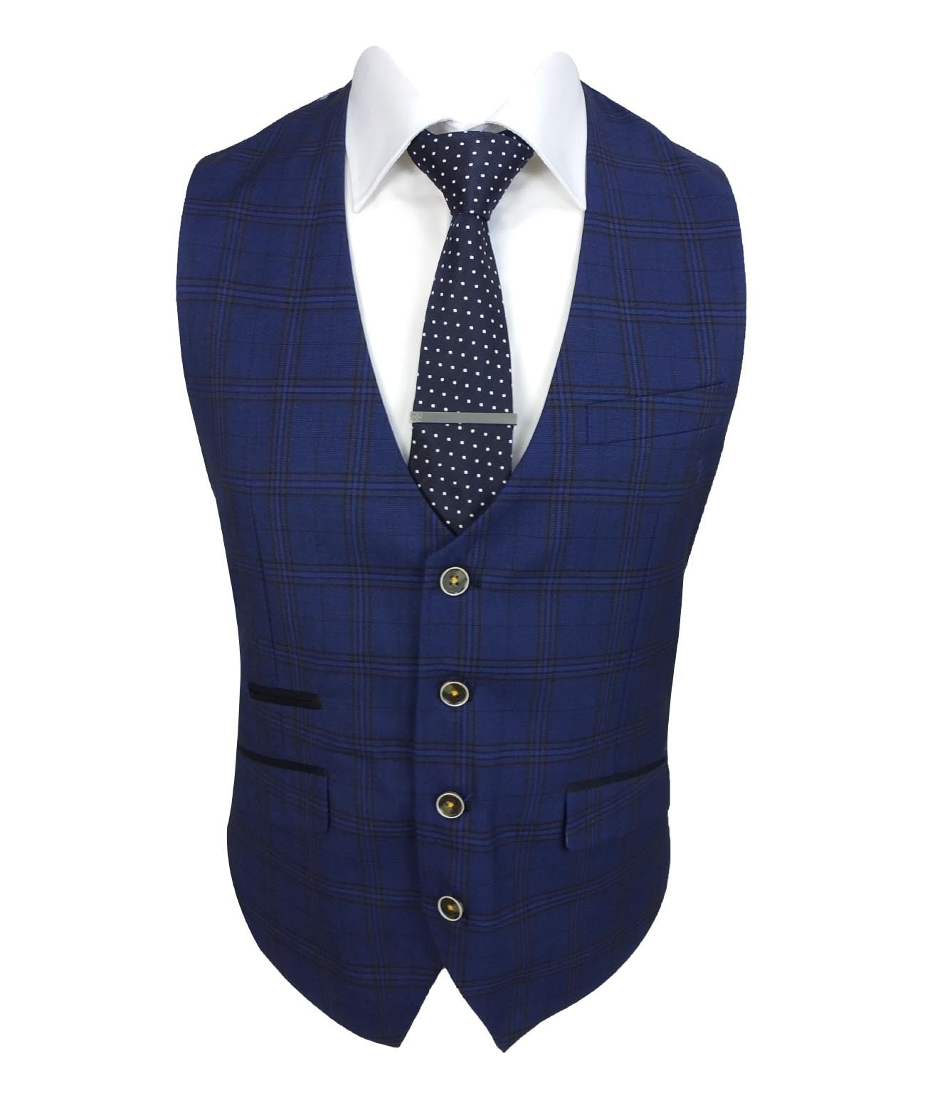 Men's Marcello Navy Blue Check 3-Piece Slim Fit Suit