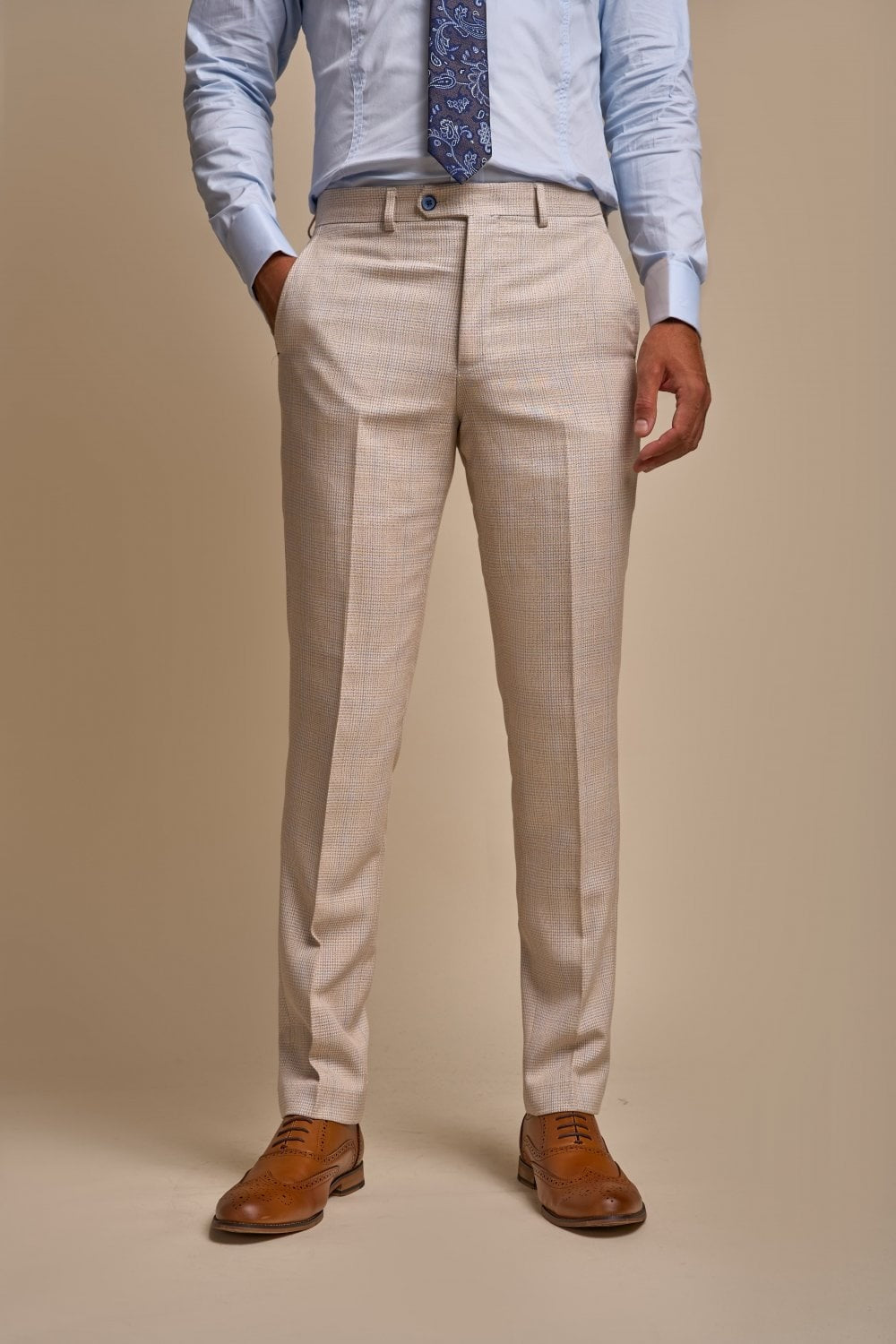 Men's Caridi Beige Glen Check 2-Piece Double-Breasted Suit