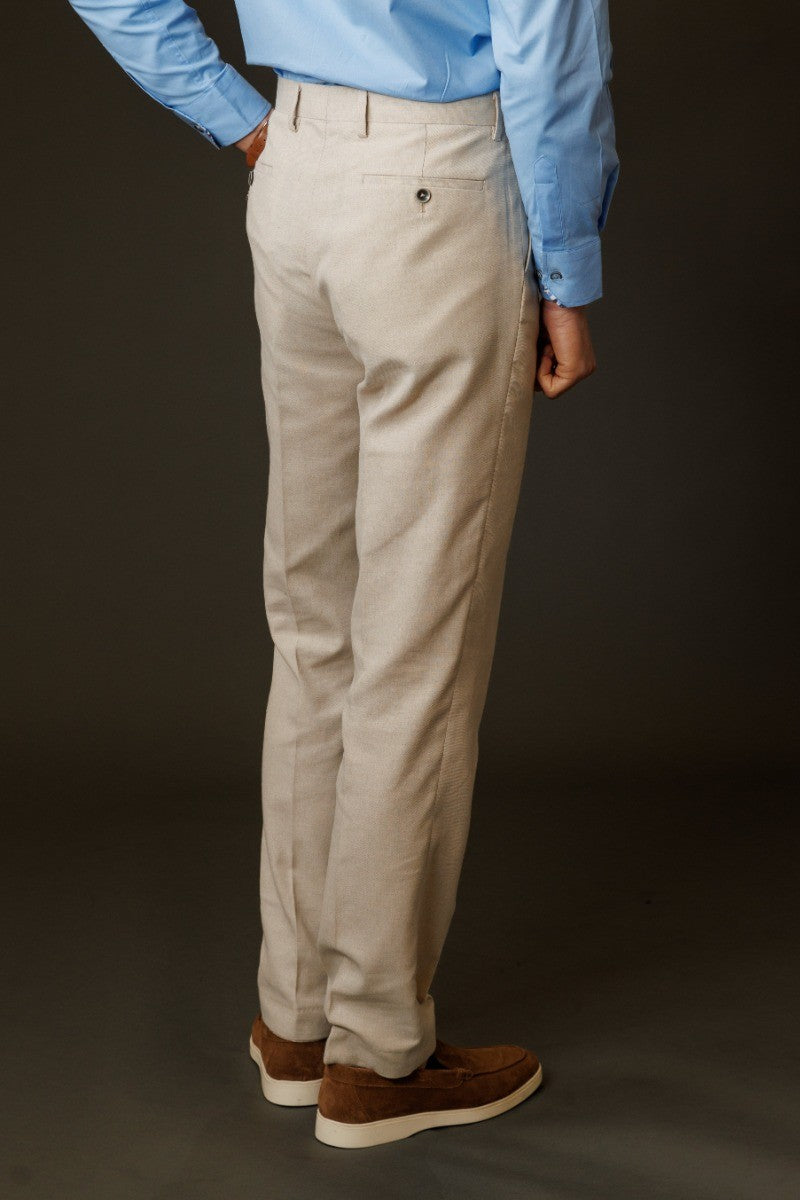 GIOVANNI Cream Men's Cotton Blend Self Patterned Suit