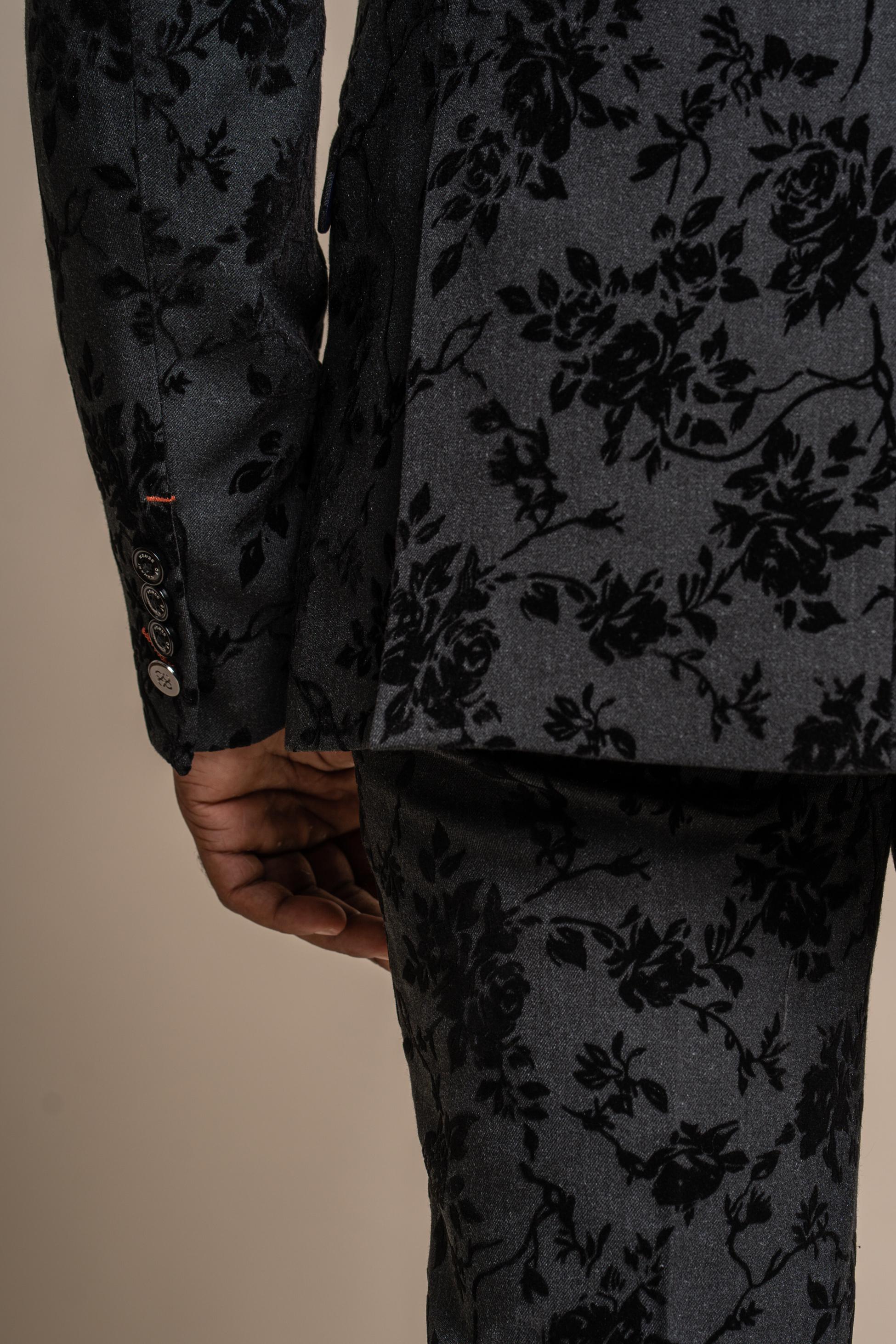 Men’s Black Velvet Floral Embroidered Jacket GEORGI