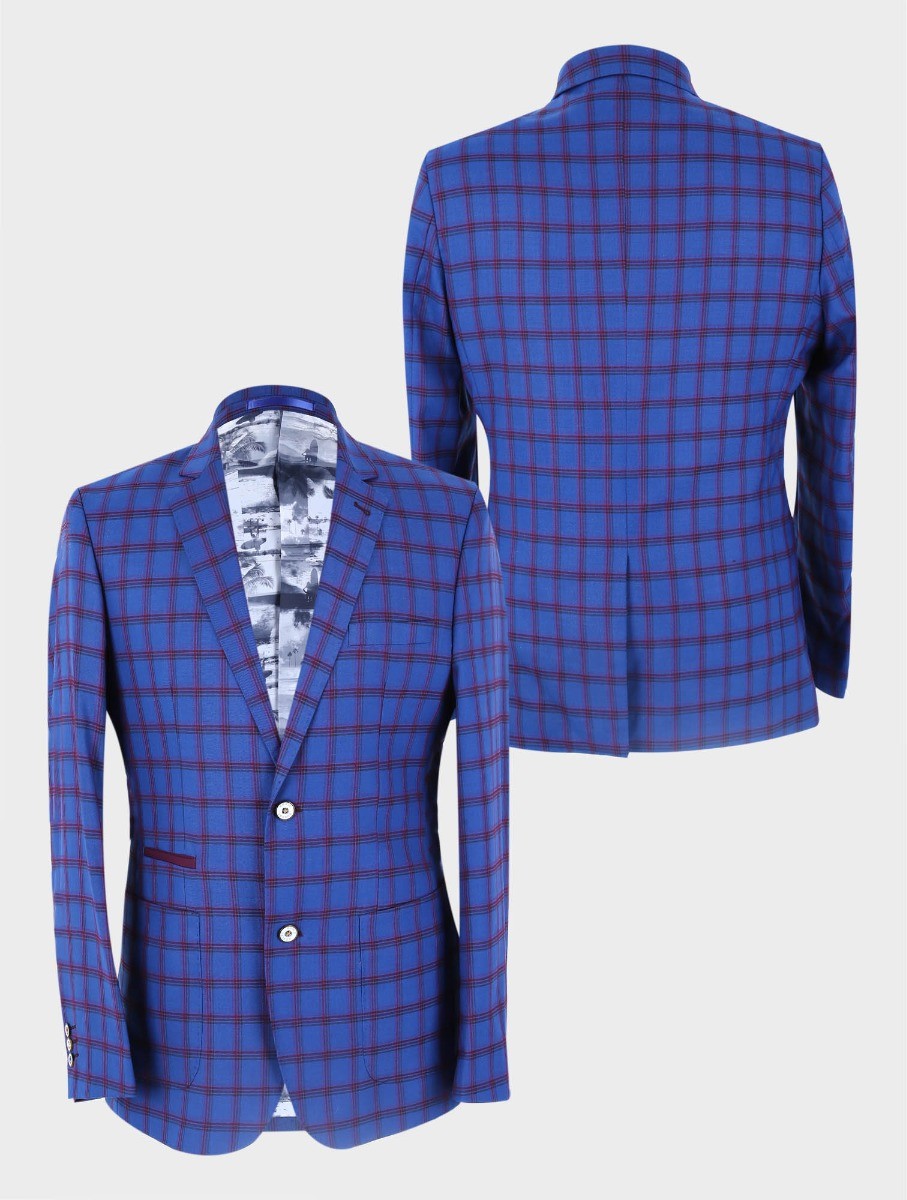 Men's Costello Navy Blue Windowpane Check Slim Fit Blazer