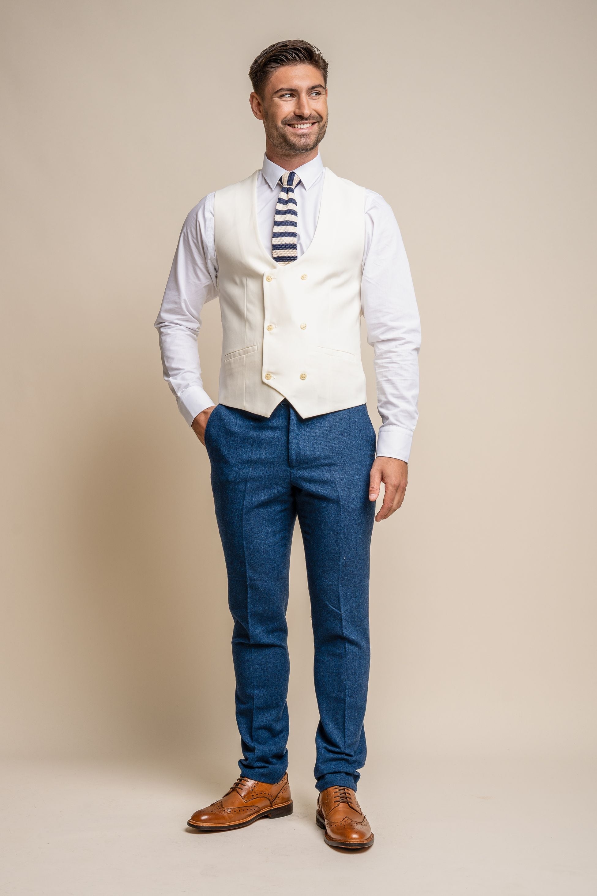 Orson Blue Men's Suit with Marco Ecru Waistcoat Combined Set