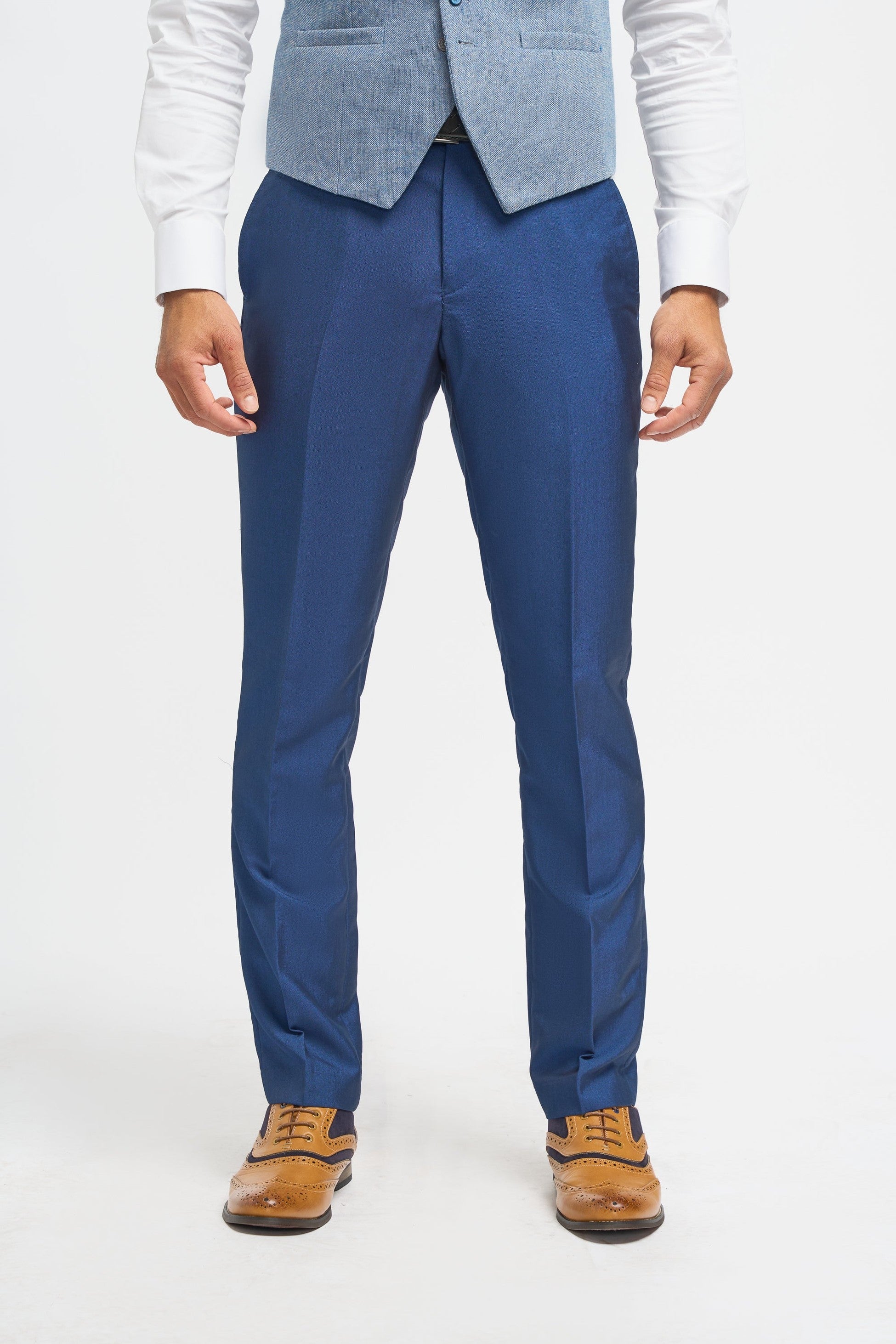 Royal Blue Men's 3-Piece Slim Fit Wedding Suit with Light Blue Tweed Waistcoat