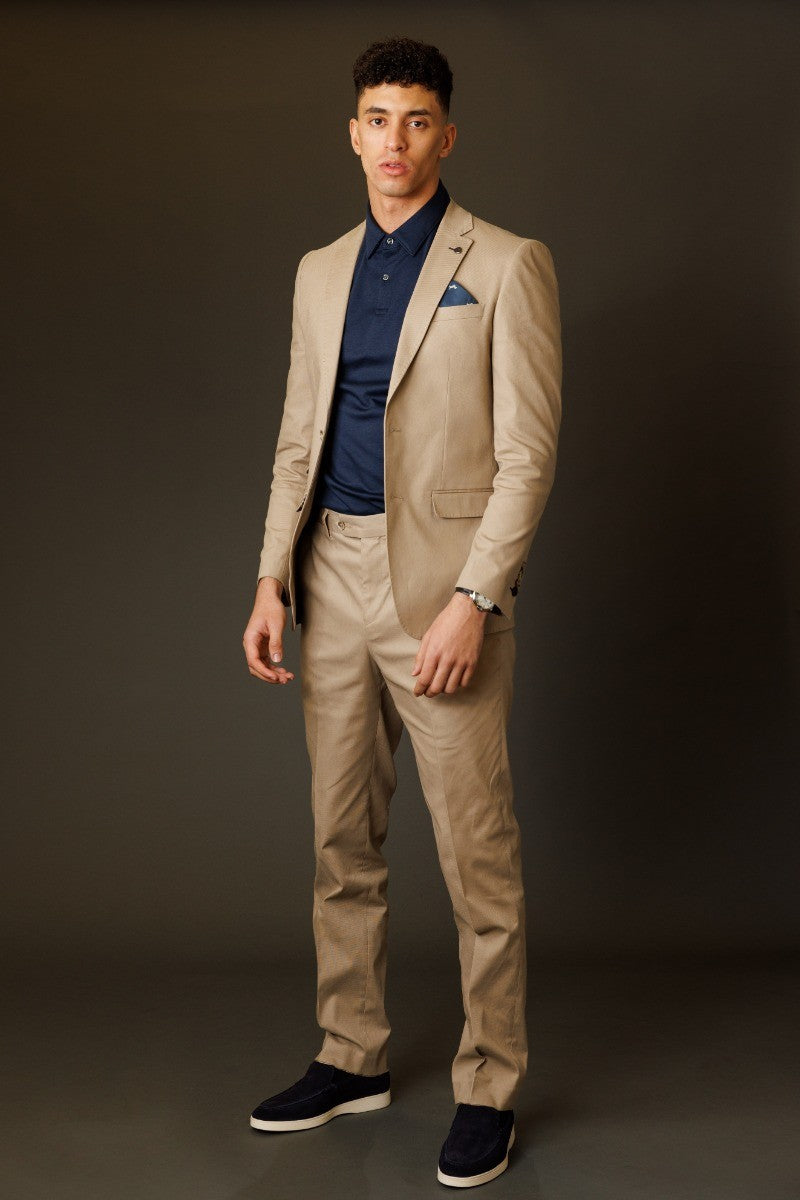 KINGSTON Beige Men's Cotton Slim Fit Suit