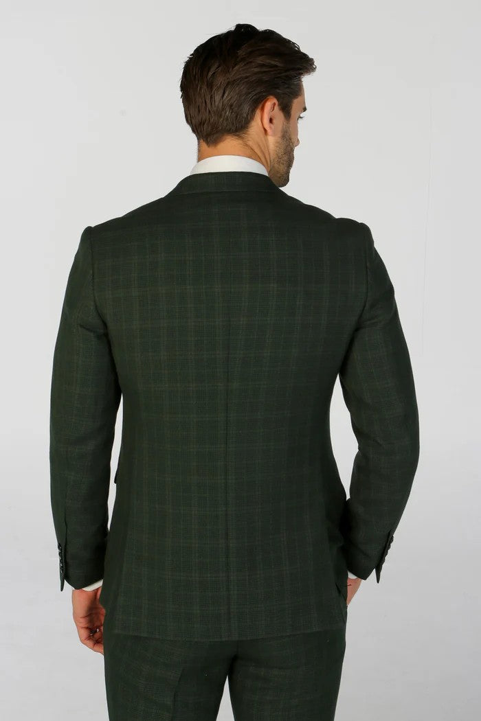 Men's Leo Forest Green Check Tailored Fit 2-Piece Suit