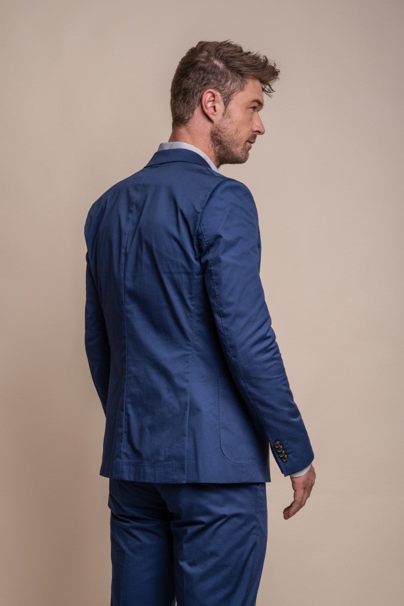 MARIO Electric Blue Men's Cotton Slim Fit Formal Suit