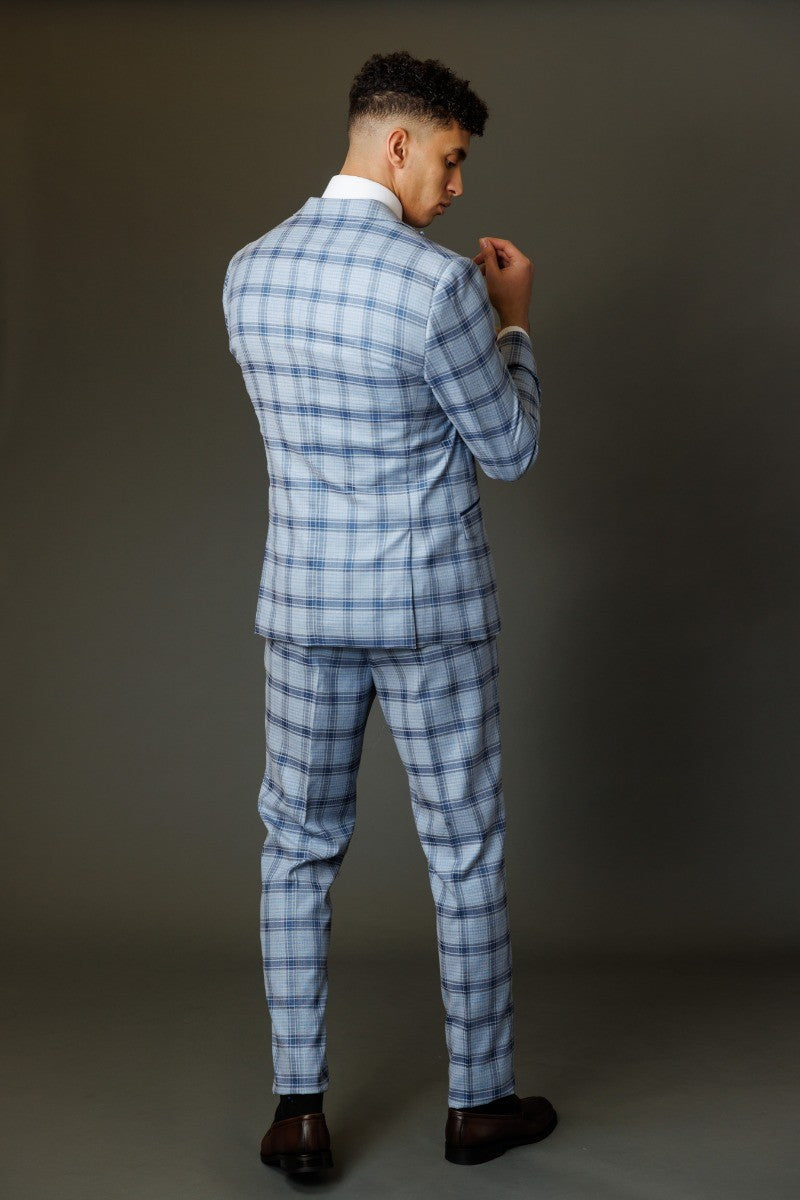 Men's Blake Powder Blue Windowpane Check Slim Fit Suit