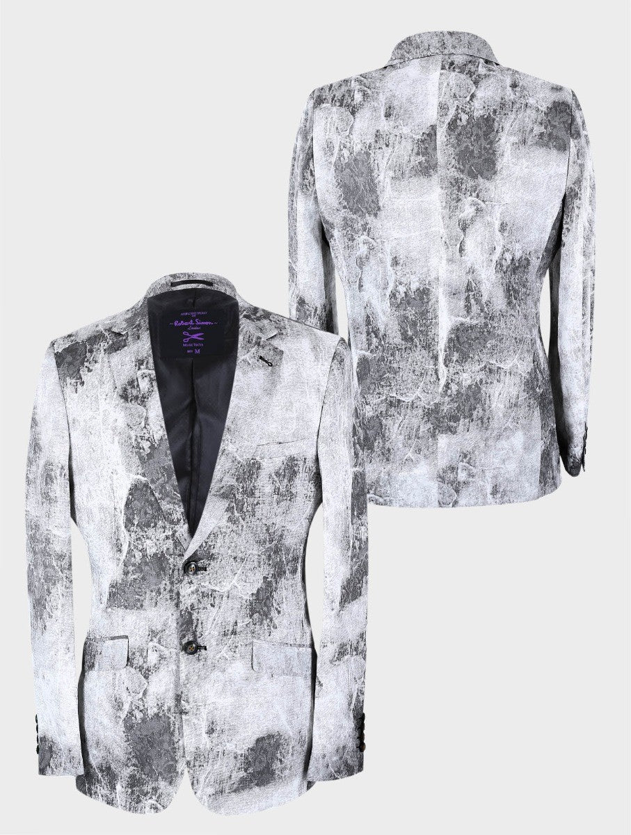 Men’s Grey Abstract Print Slim Fit Blazer BERLUCONI