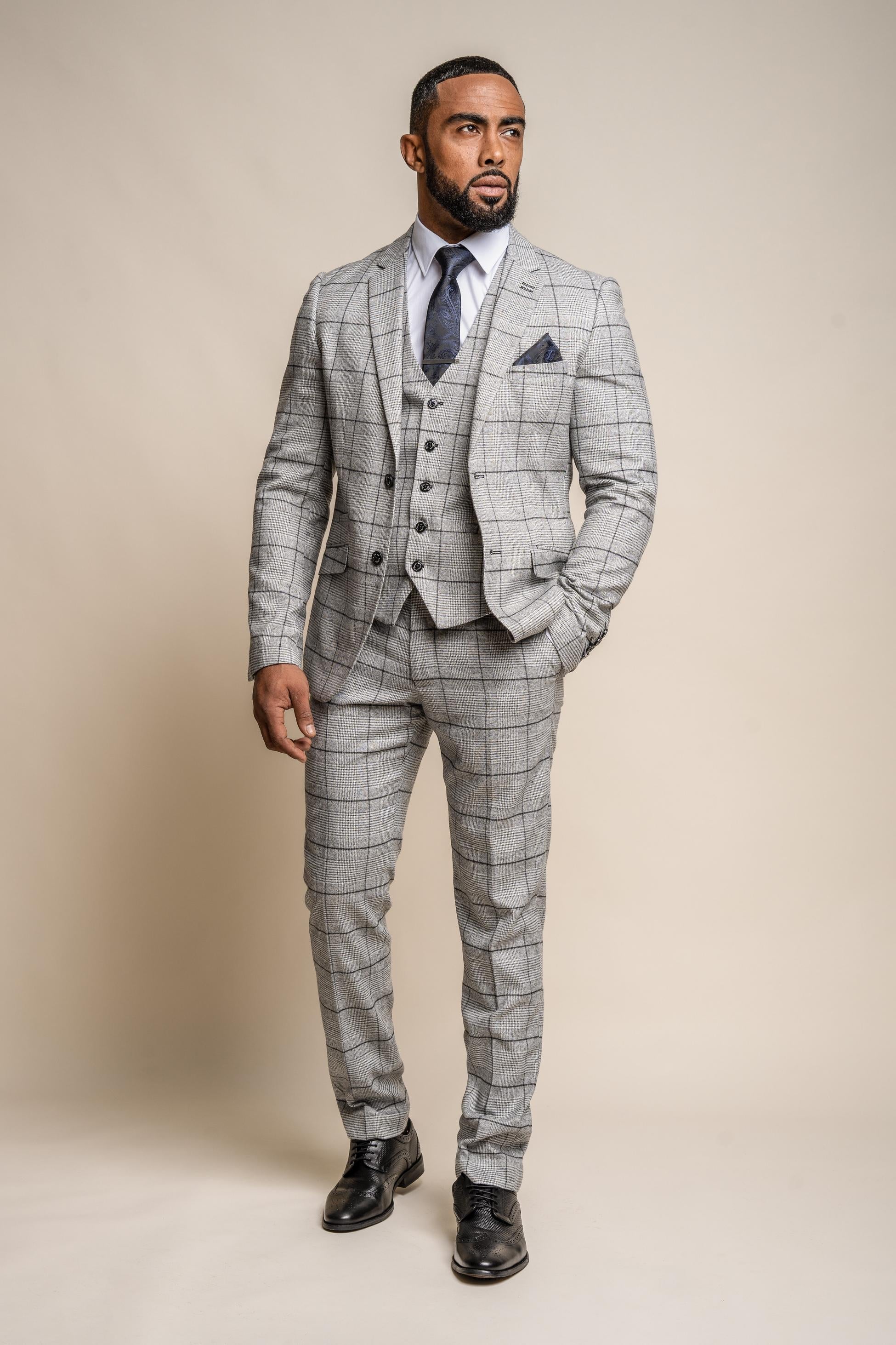 Men's Ghost Platinum Grey Tweed Windowpane Slim Fit Suit