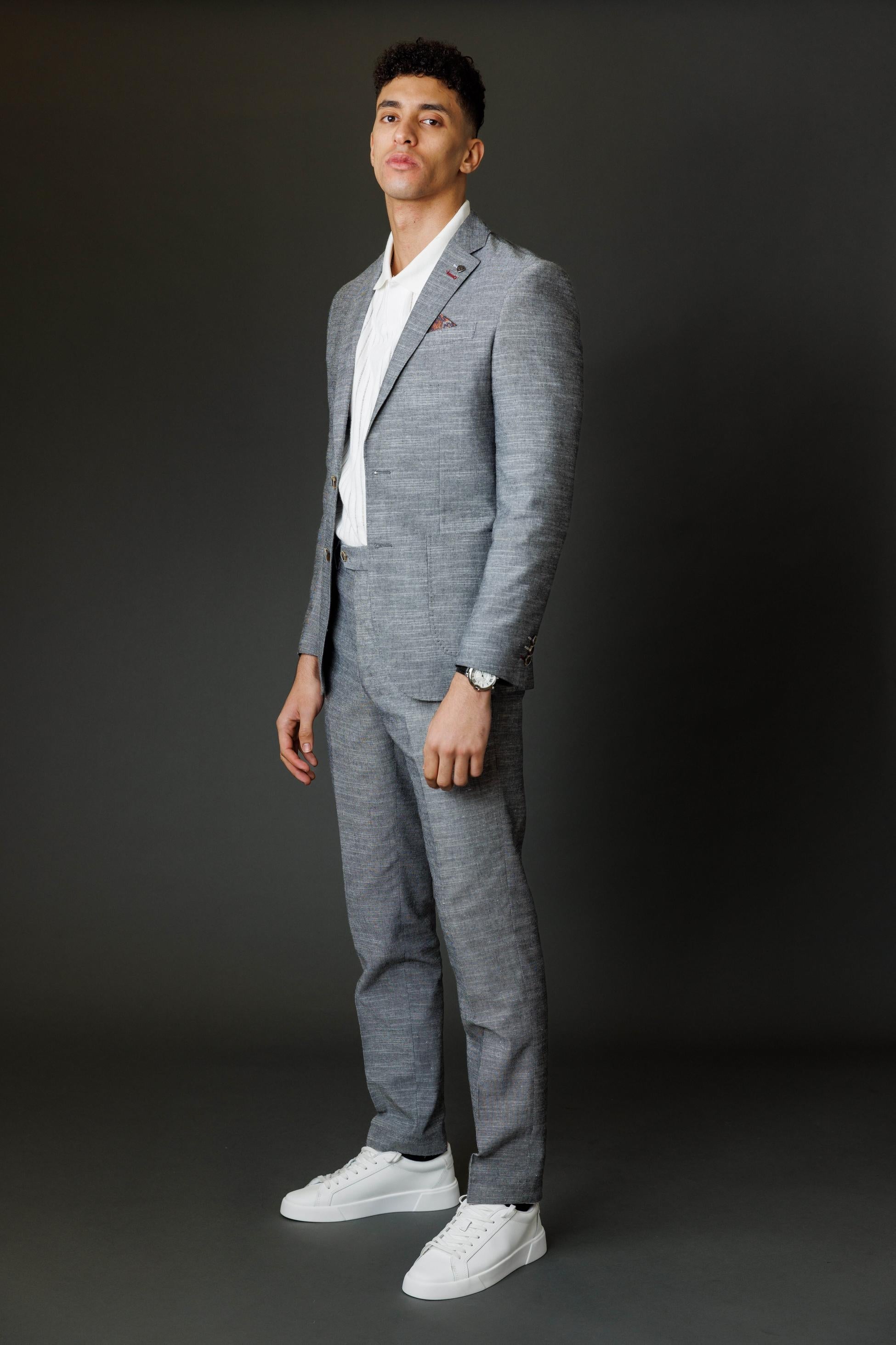 Rowan Grey Men's 2-Piece Textured Wedding Cotton Suit Set