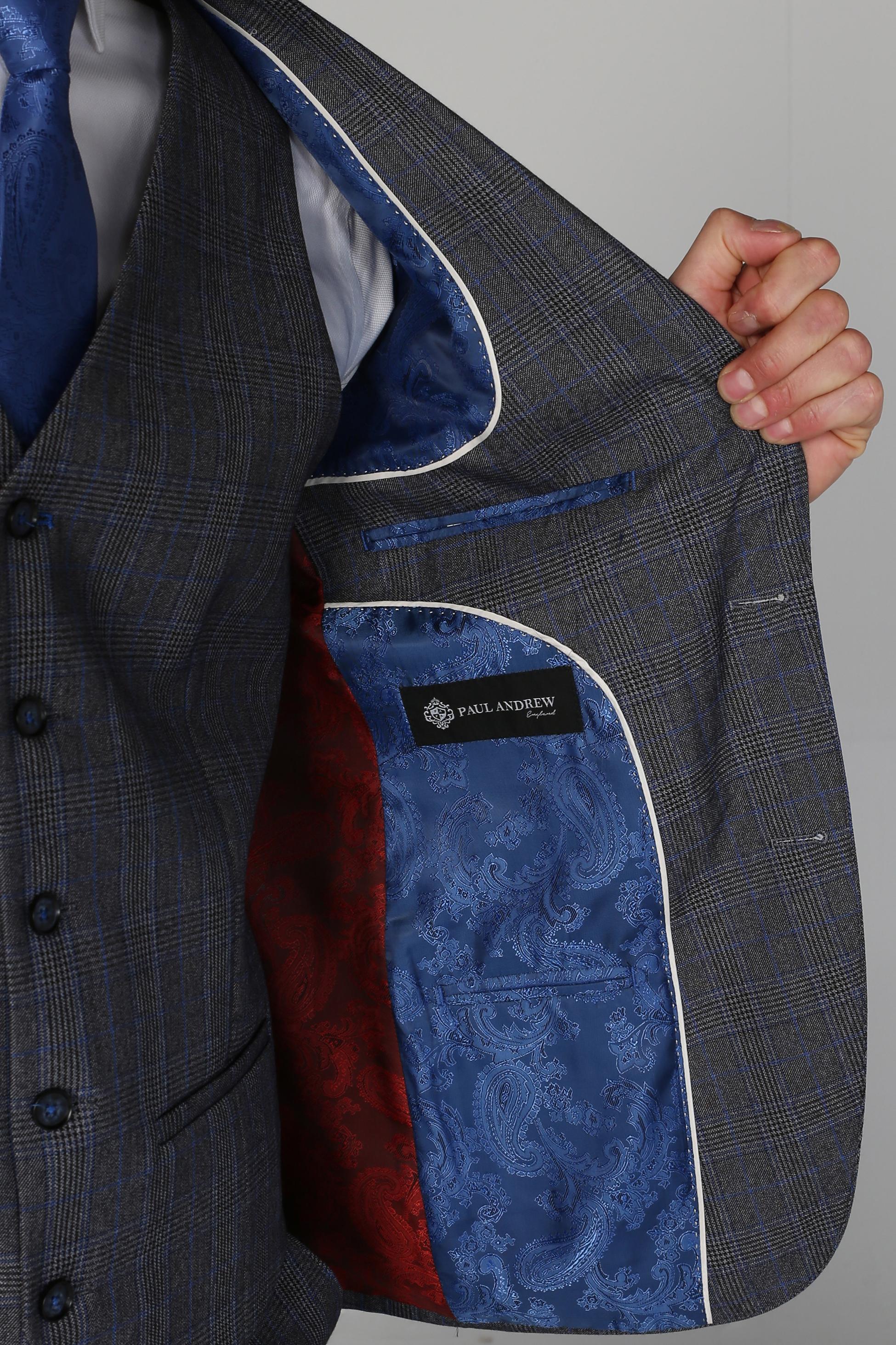 Men's Henry Grey-Blue Textured Check Tailored Formal Suit