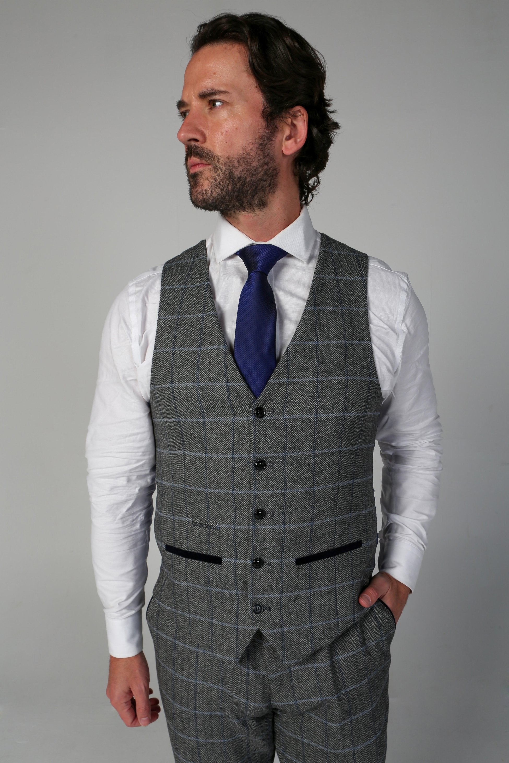 Men's Harris Dove Grey Tweed Windowpane Heritage Suit