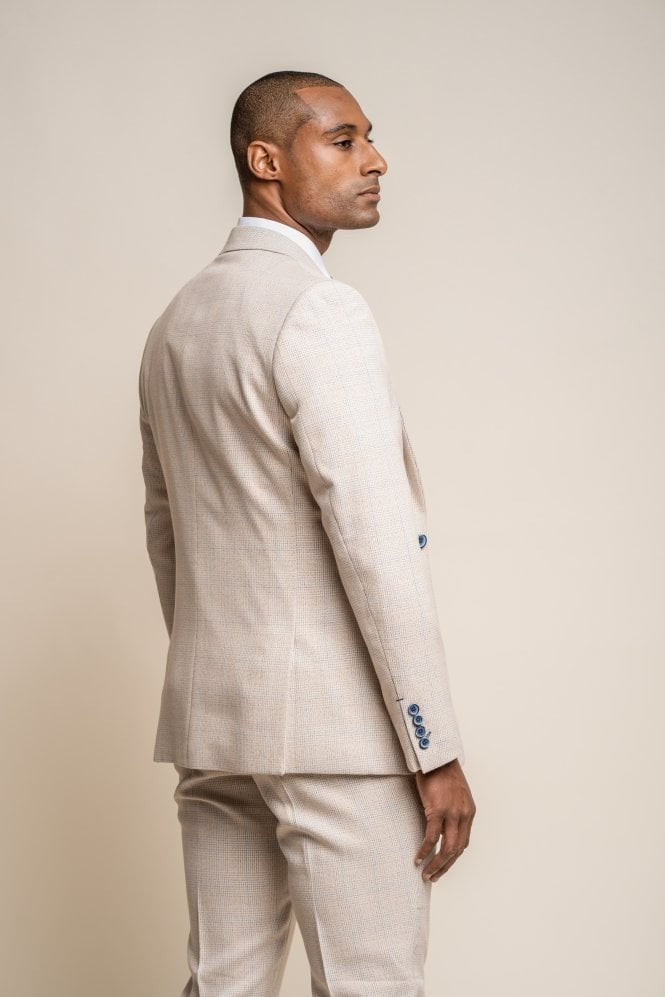 Men’s Beige Tweed Glen Check Slim Fit Suit Jacket CARIDI