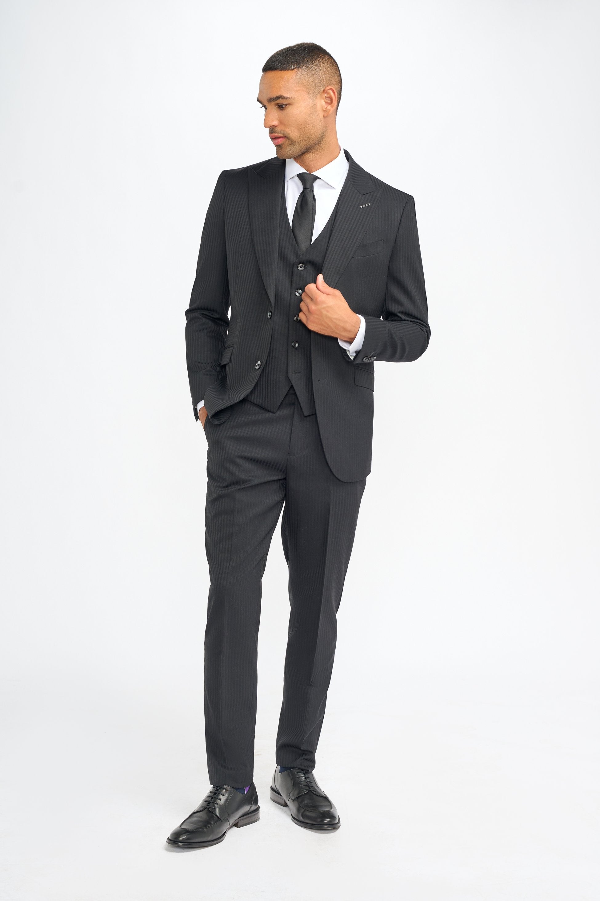 Roberto Black Men's 3-Piece Wool Pinstripe Suit