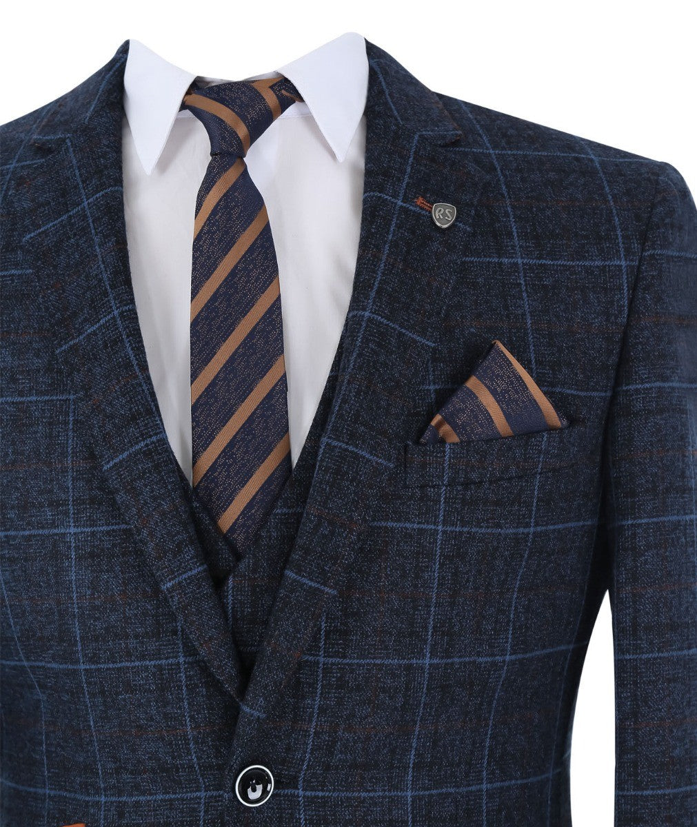 Men’s Navy Retro Check Tailored Fit Suit Jacket ANTHONY