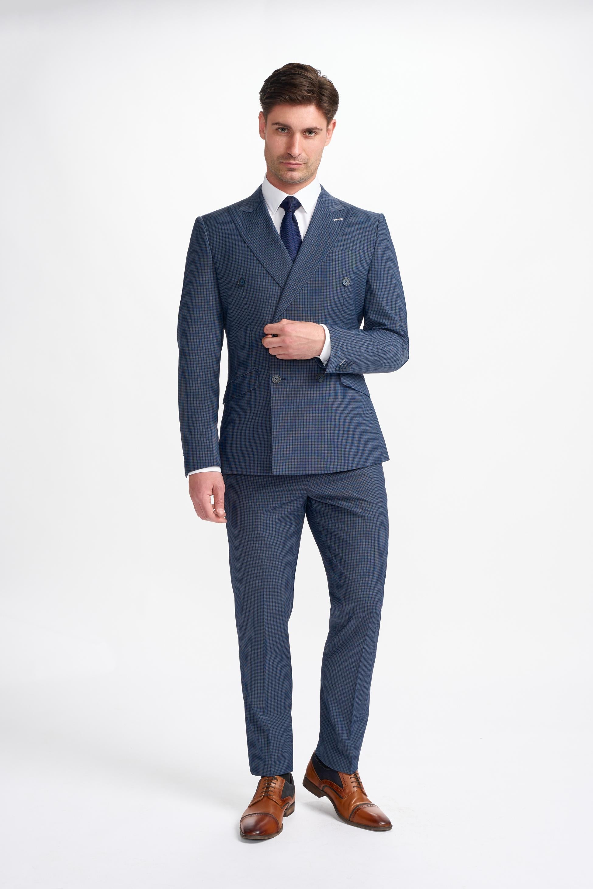 Men's Bond Double-Breasted Navy Check Classic Suit