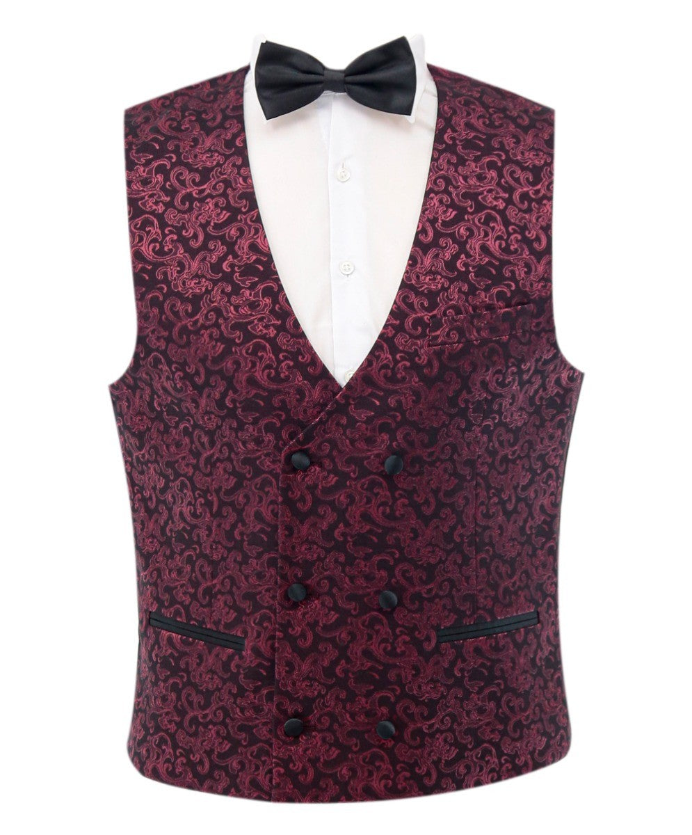 AARON Burgundy Men's Patterned Shimmer Tuxedo Suit