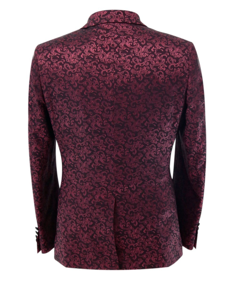 AARON Burgundy Men's Patterned Shimmer Tuxedo Suit
