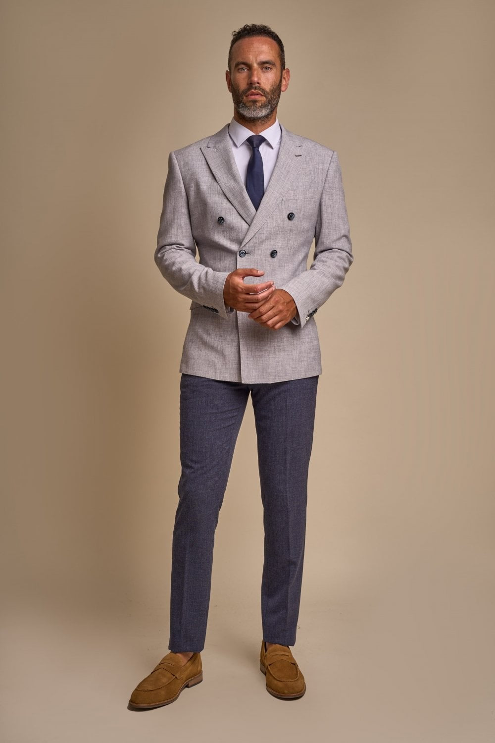Men’s Dove Grey Double Breasted Slim Suit Jacket TOKYO