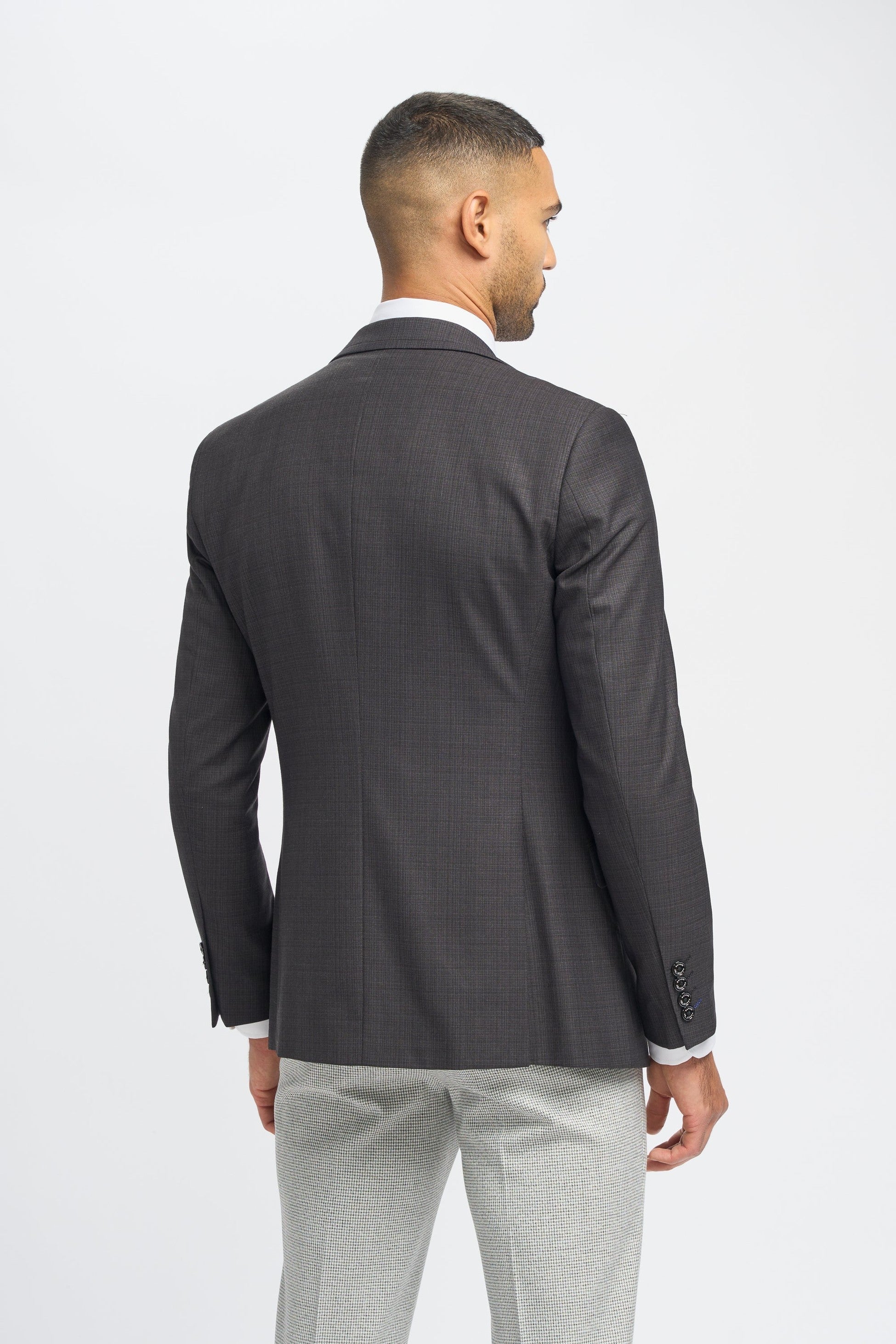 Dark Grey Men's Slim Fit Suit Jacket and Waistcoat with Light Grey Houndstooth Trousers