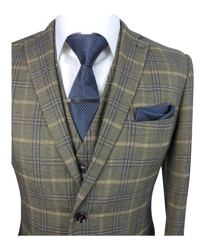 KENNETH Men’s Tailored Fit Retro Check Suit - Tan Brown