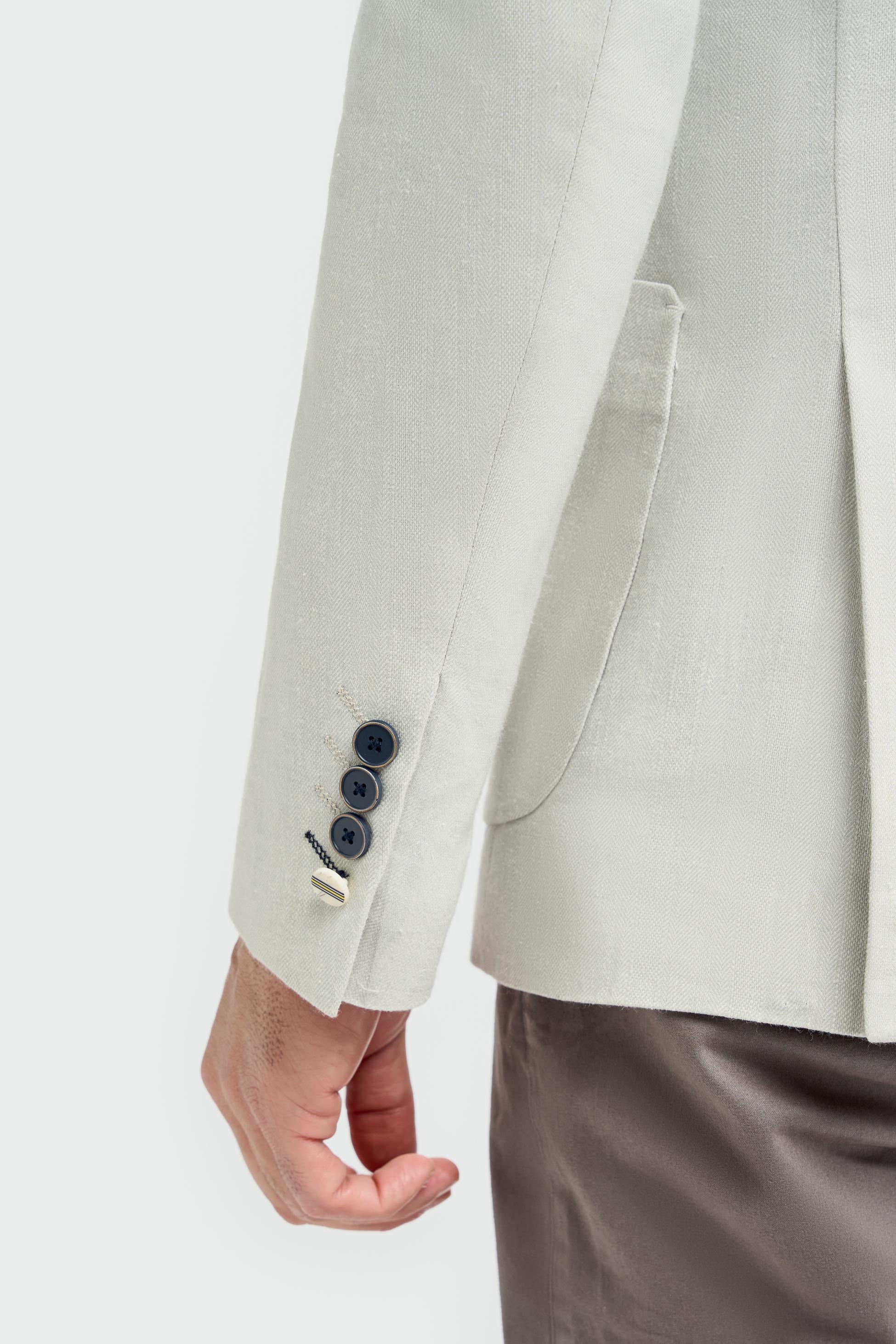 Mens Linen Herringbone Blazer with Patch Pockets - Luigi - Slate Grey