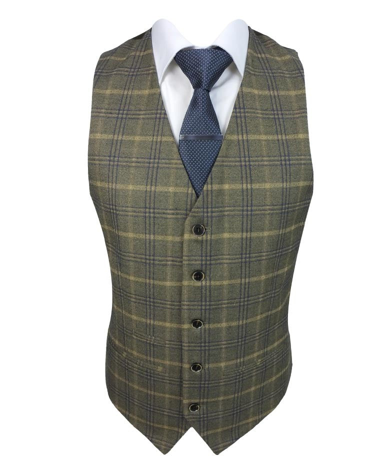 KENNETH Men’s Tailored Fit Retro Check Suit - Tan Brown