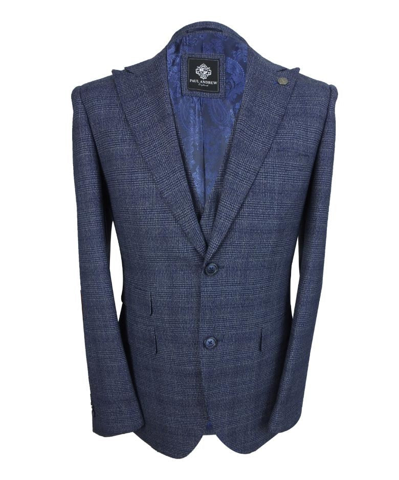 Men's Graham Royal Blue Tweed Check Classic Suit