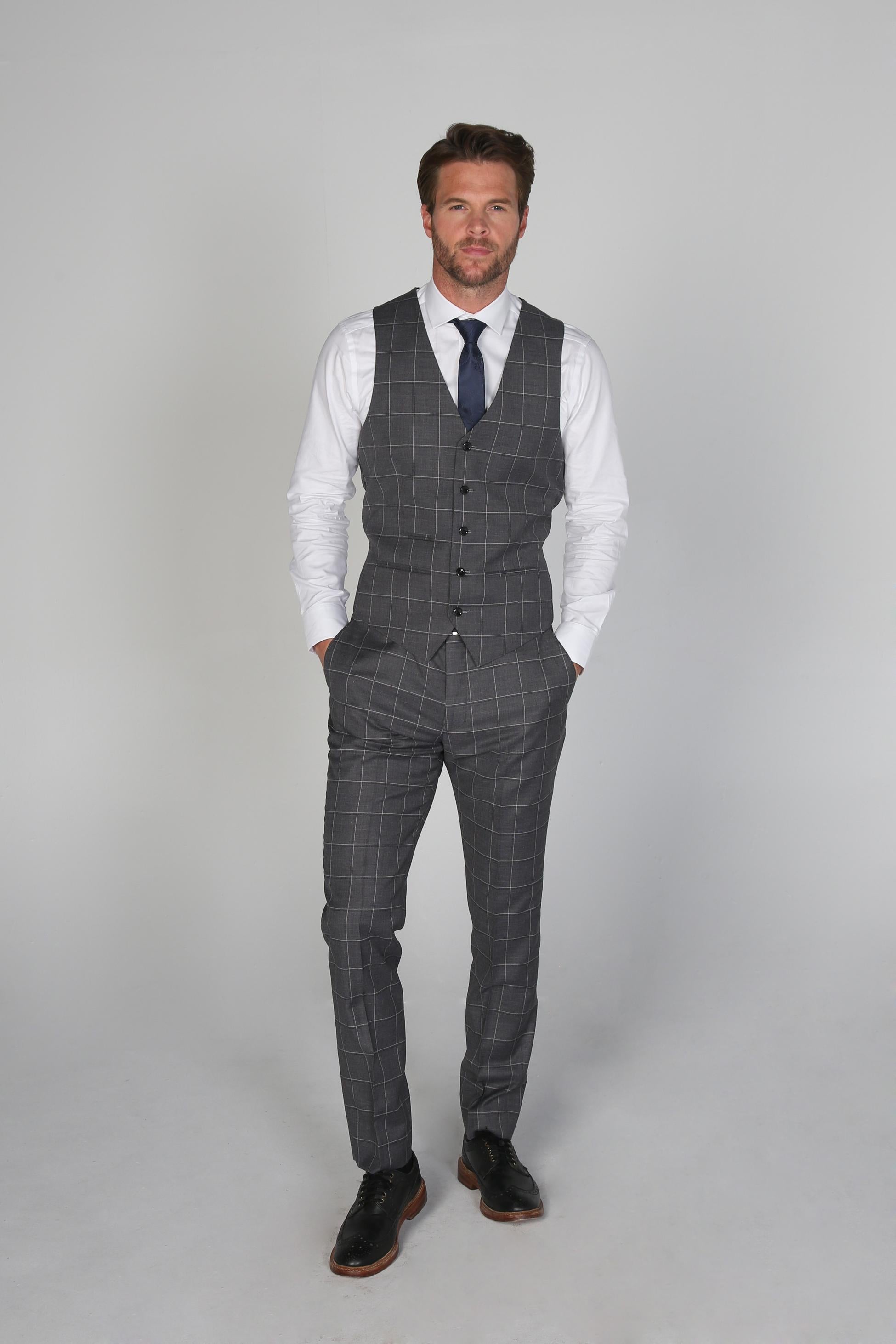 Men's Hobbs Pewter Grey Windowpane Check Tailored Formal Suit