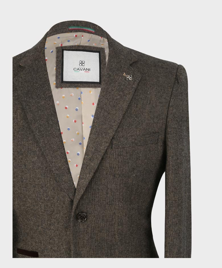 Men’s Brown Herringbone Tweed Slim Fit Suit Jacket MARTEZ