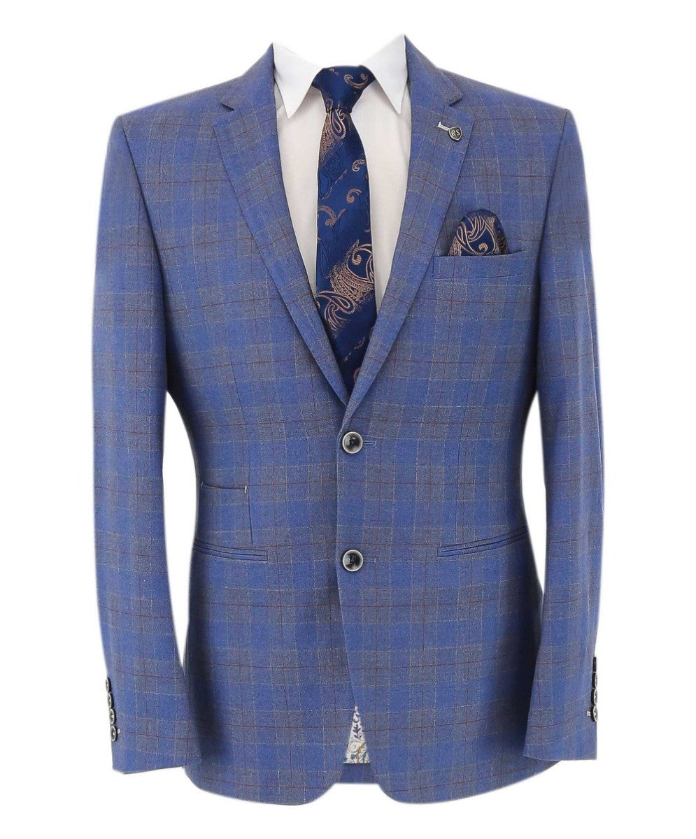Men's Connor Sky Blue Windowpane Check Slim Fit Suit