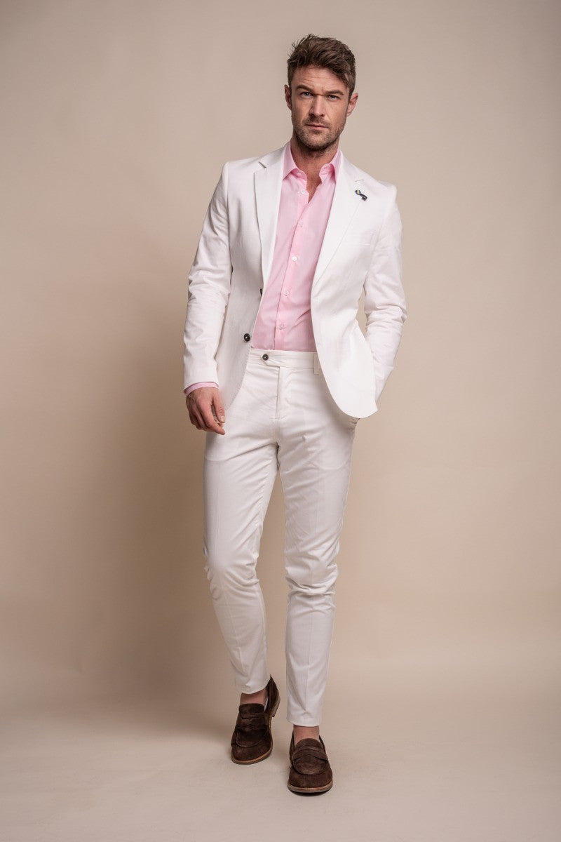 MARIO Ecru Men's Cotton Slim Fit Formal Suit