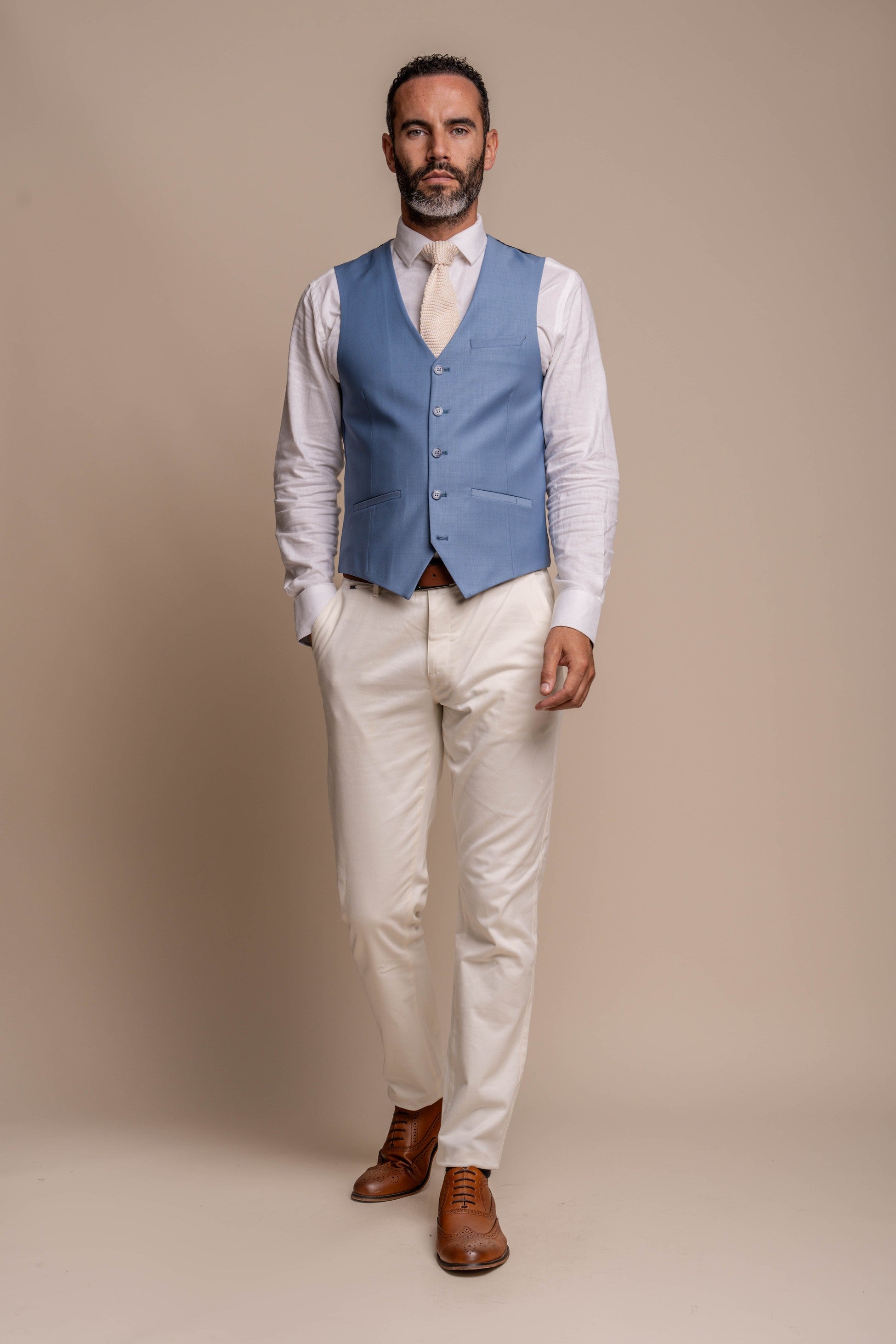 Bond Ocean Men's Suit with Cream Ecru Chinos Combined Set