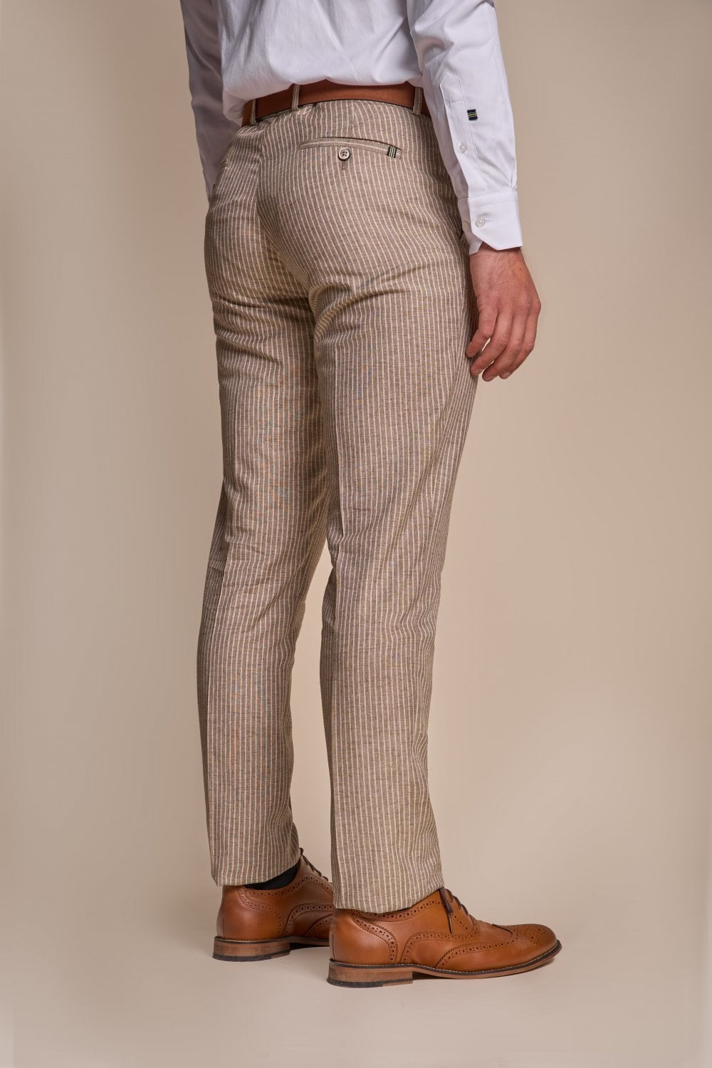 KRAKEN Sand Beige Men's Slim Fit Pinstripe Suit