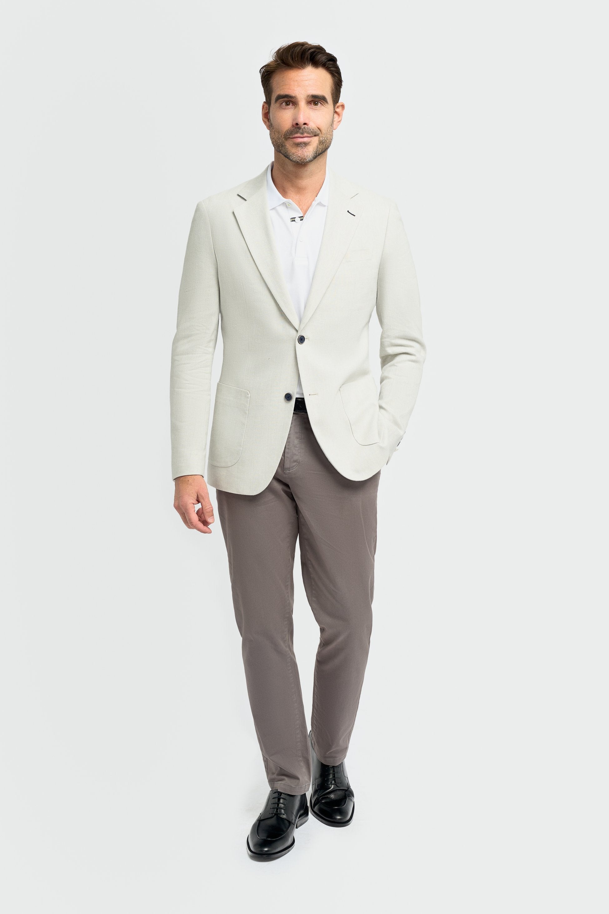 Mens Linen Herringbone Blazer with Patch Pockets - Luigi - Slate Grey