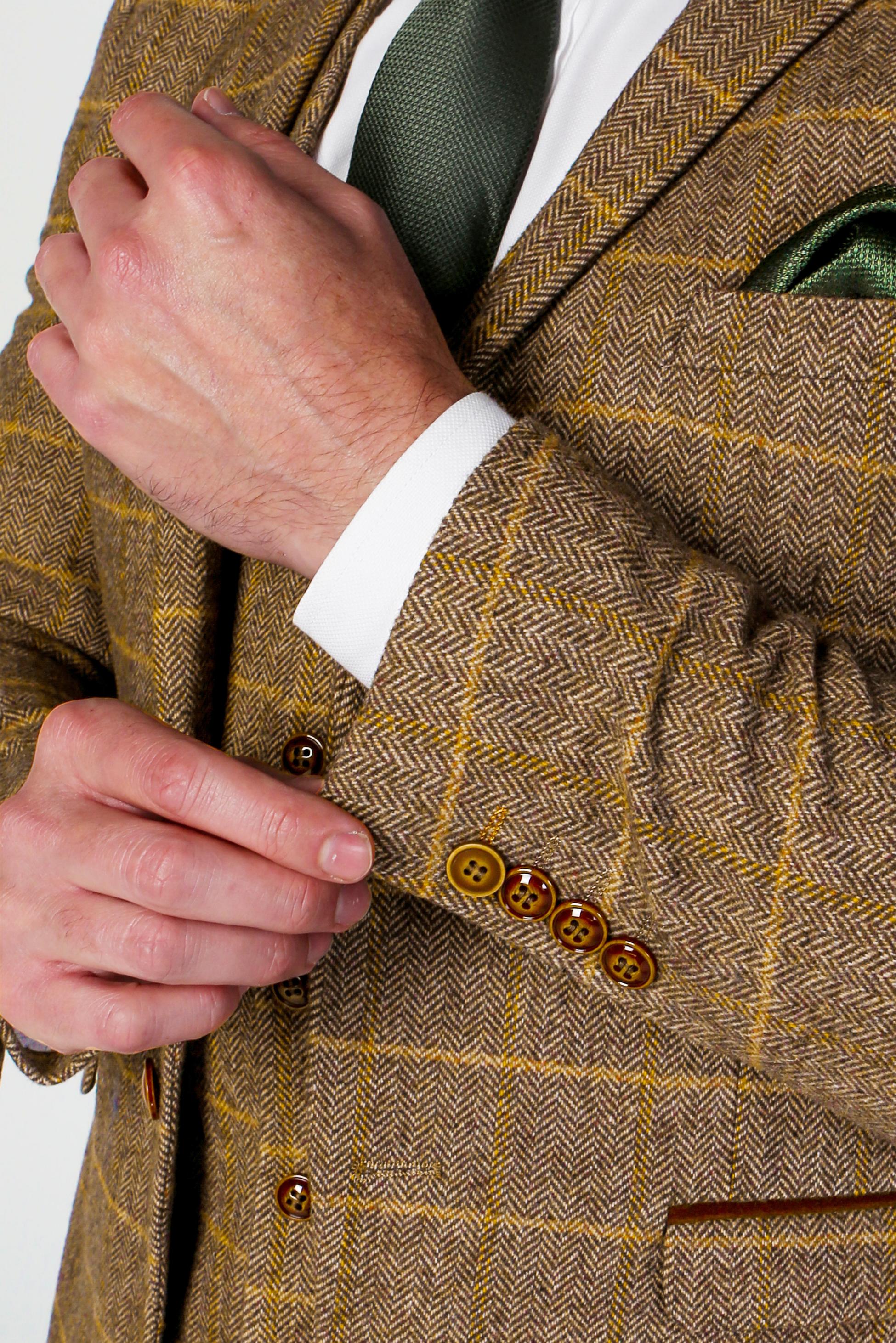 Men's Harris Cognac Brown Tweed Windowpane Formal Suit