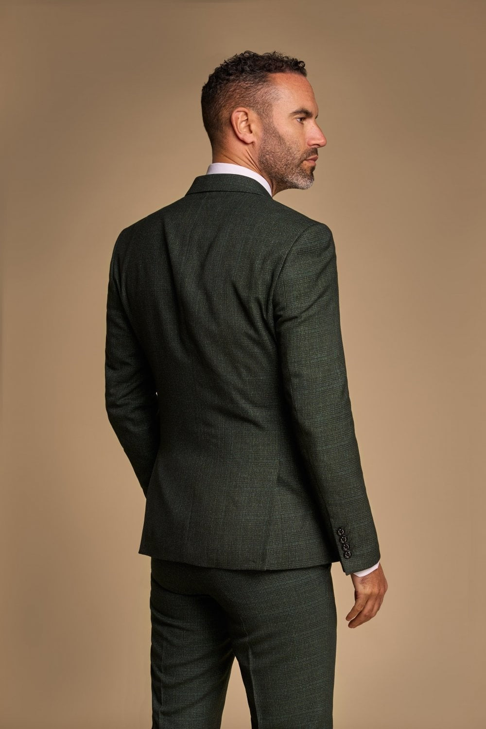 Men's Glen Check Double-breasted Suit Jacket - CARIDI - Olive Green